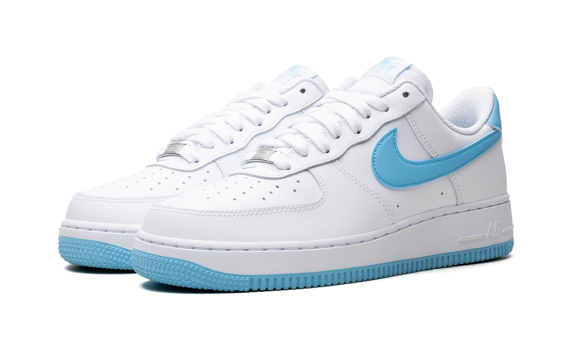nike air force 1 low 07 white aquarius blue+FQ4296-100+diagnol left view