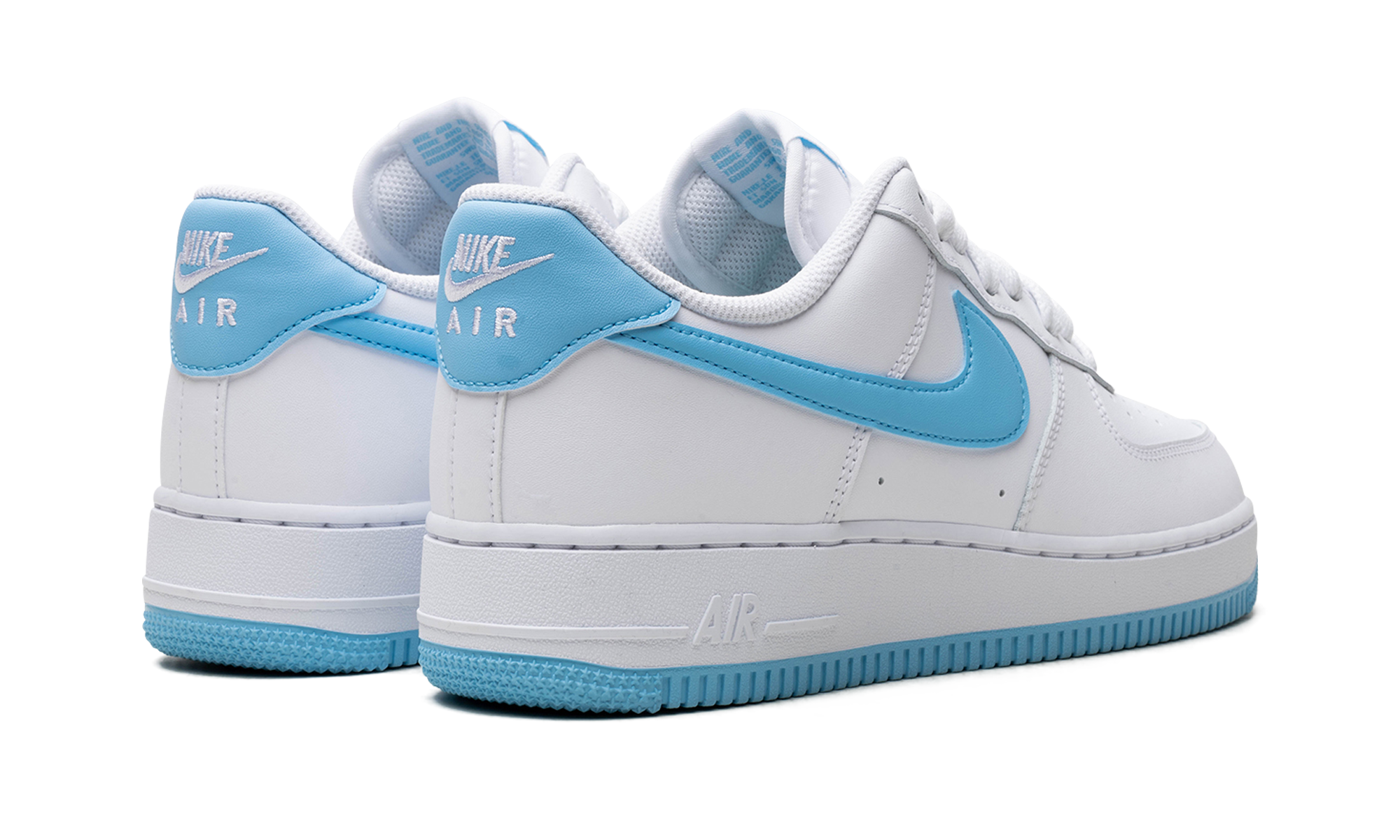nike air force 1 low 07 white aquarius blue+FQ4296-100+diagnol right behind view