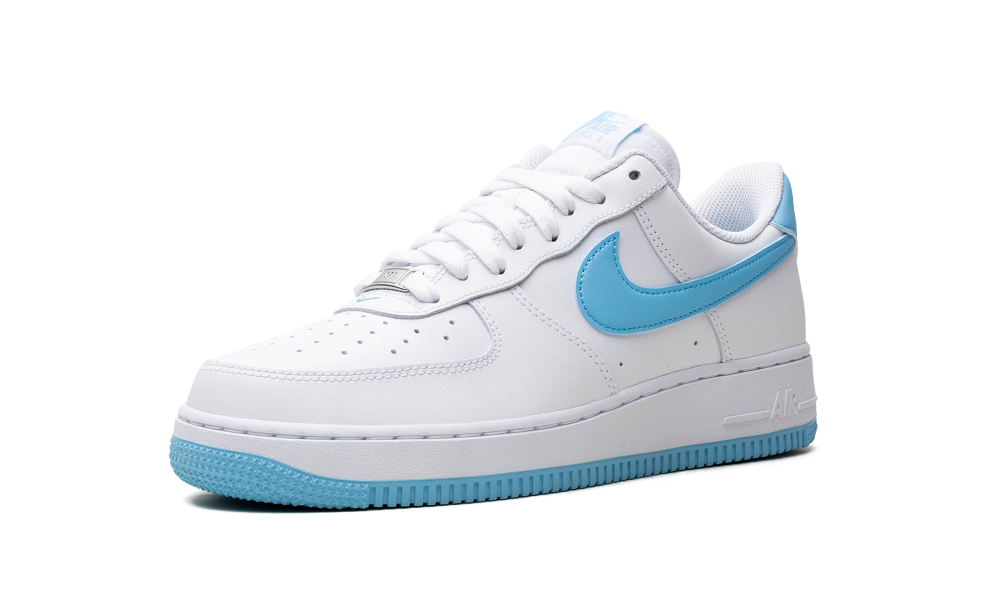 nike air force 1 low 07 white aquarius blue+FQ4296-100+left diagnol single view