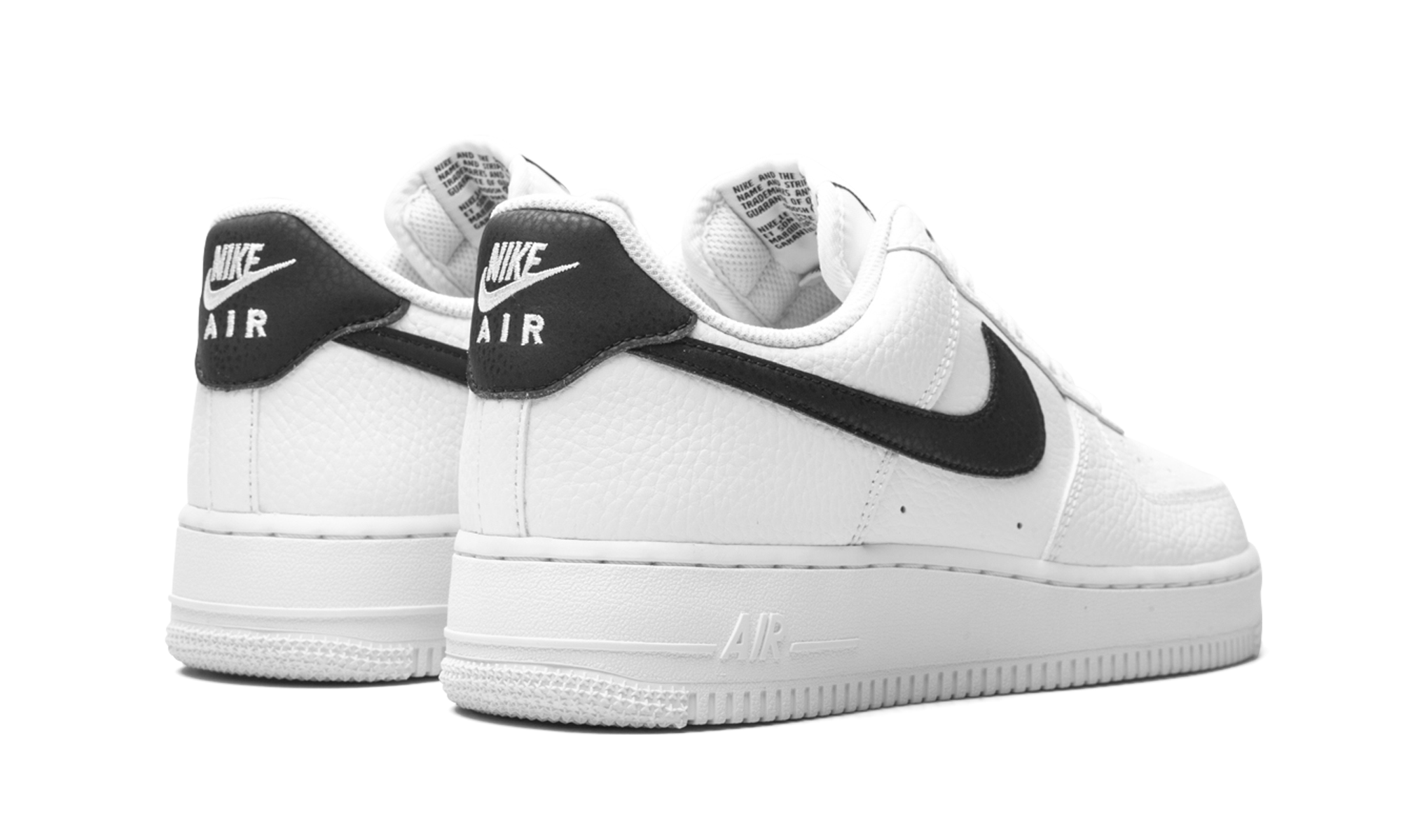 nike air force 1 low 07 white black pebbled leather+CT2302-100+diagnol right behind view