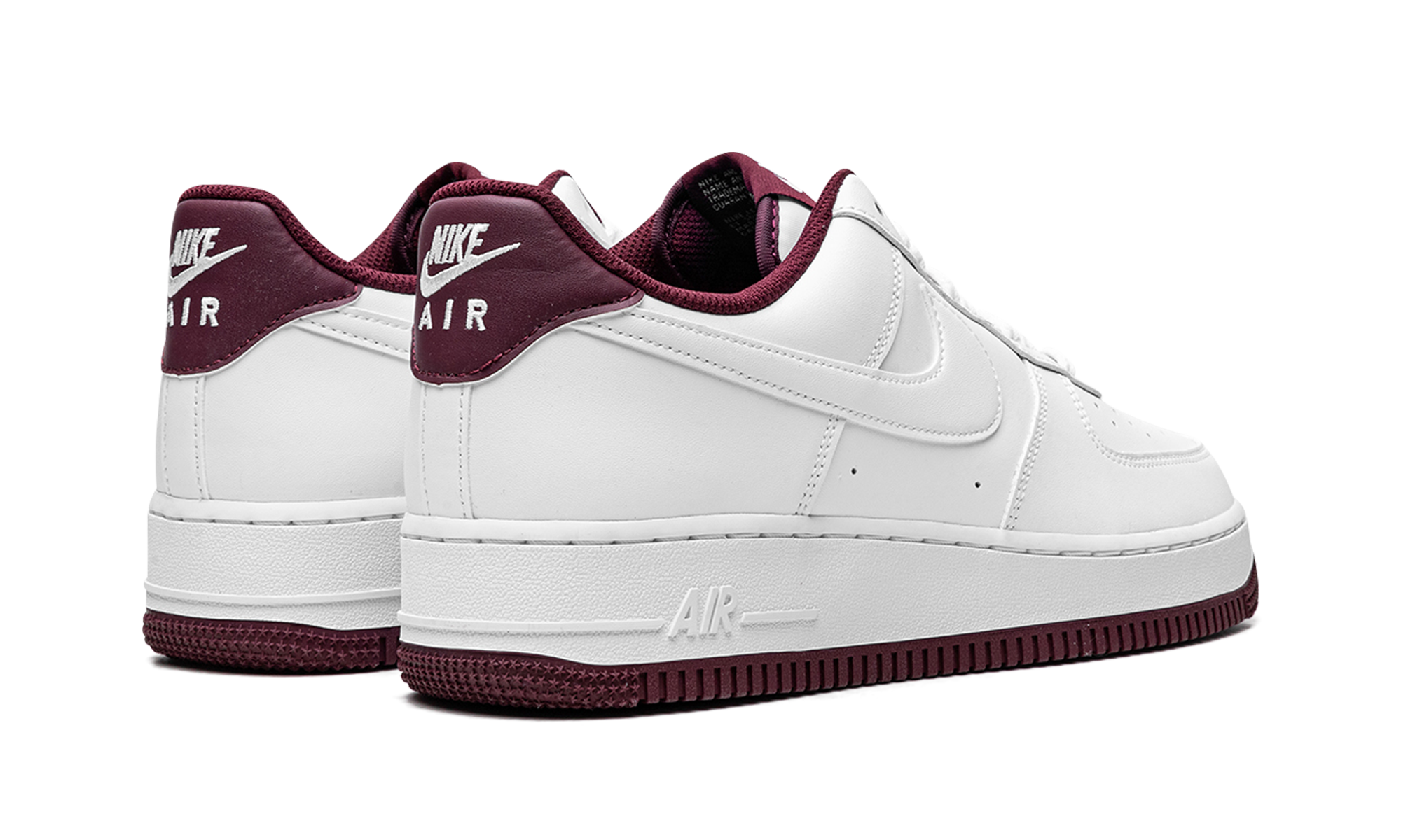 nike air force 1 low 07 white dark beetroot+DH7561-106+diagnol right behind view
