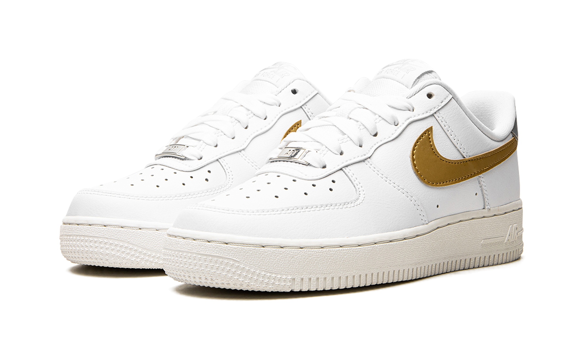 nike air force 1 low 07 white metallic gold women s+DD8959-106+diagnol left view