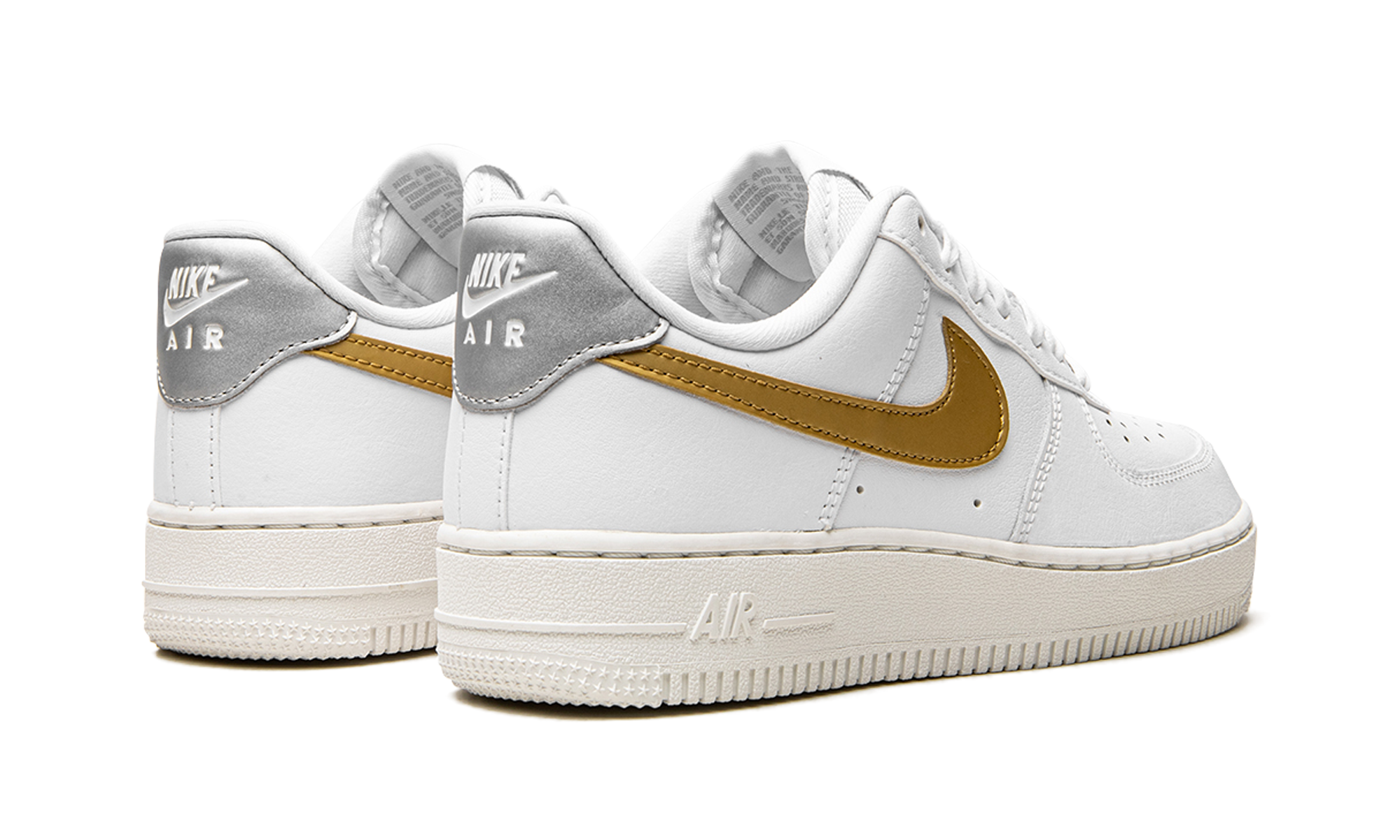 nike air force 1 low 07 white metallic gold women s+DD8959-106+diagnol right behind view
