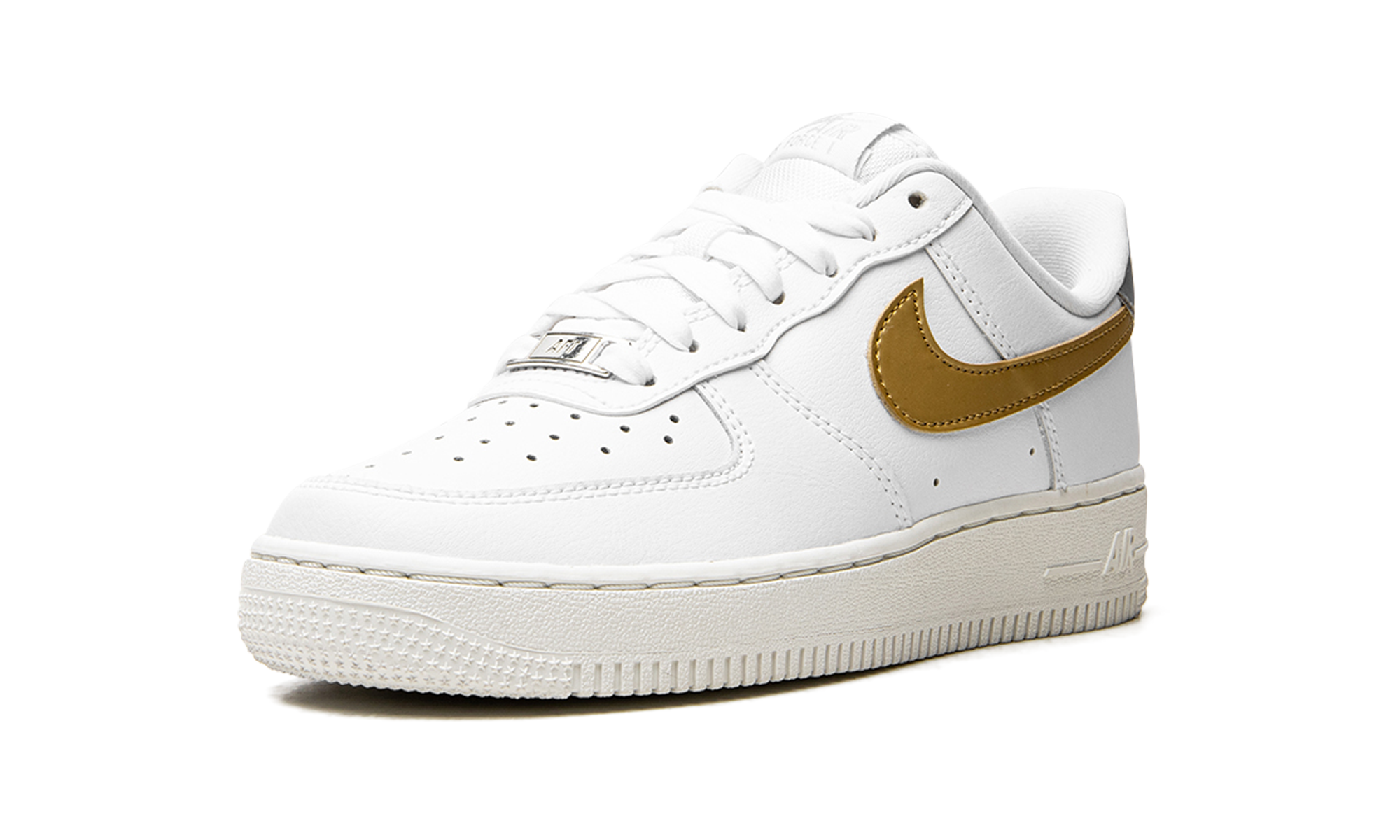 nike air force 1 low 07 white metallic gold women s+DD8959-106+left diagnol single view