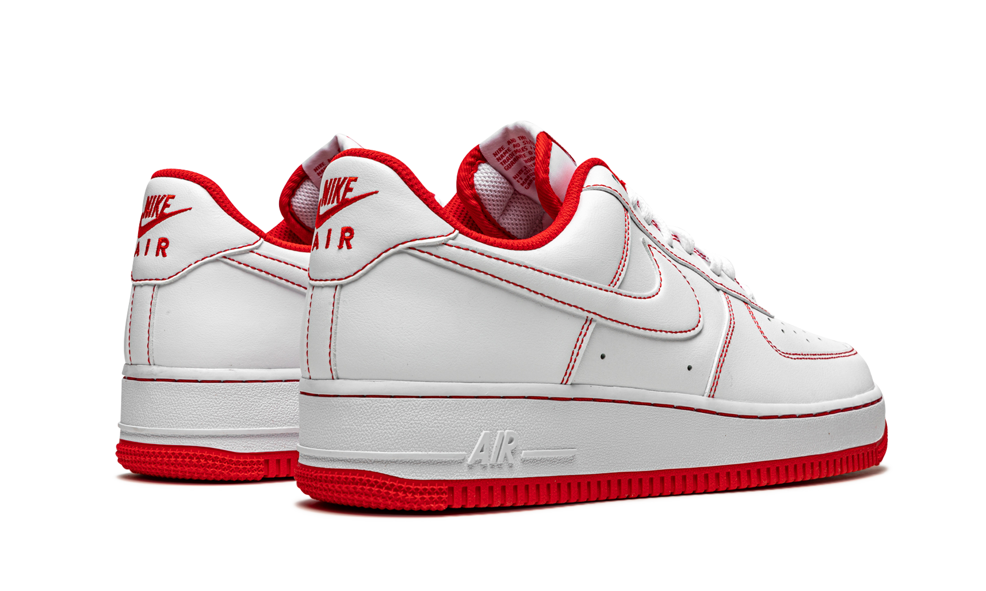nike air force 1 low 07 white university red+CV1724-100+diagnol right behind view