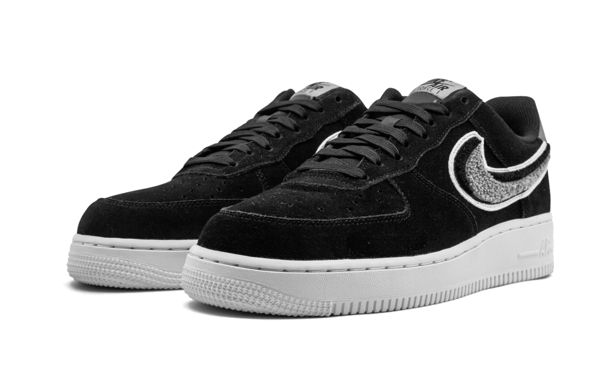 nike air force 1 low 3d chenille swoosh black cool grey+823511-014+diagnol left view