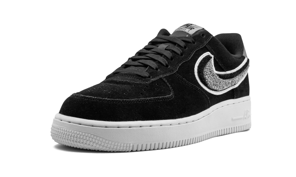 nike air force 1 low 3d chenille swoosh black cool grey+823511-014+left diagnol single view