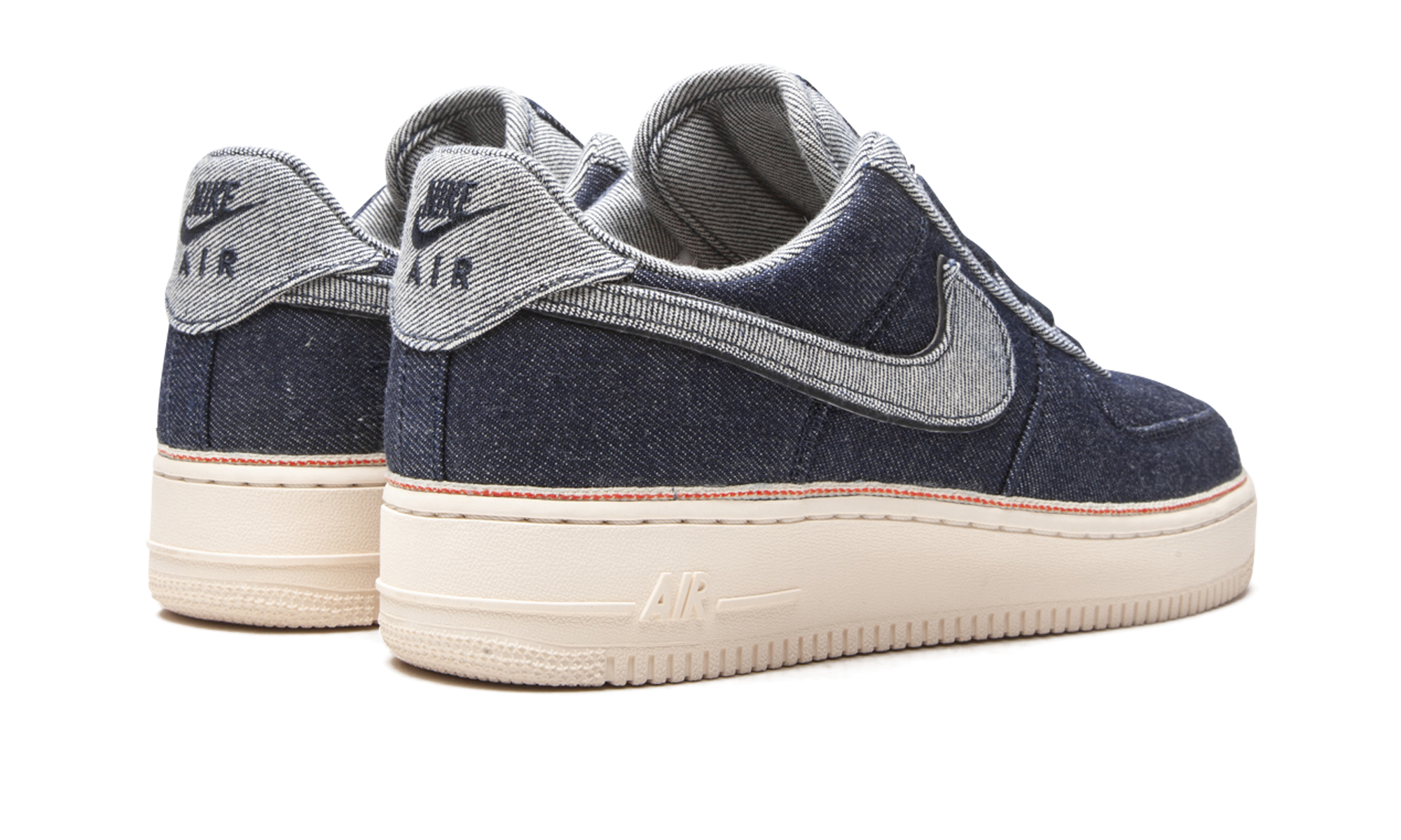 nike air force 1 low 3x1 denim raw indigo+905345-402+diagnol right behind view