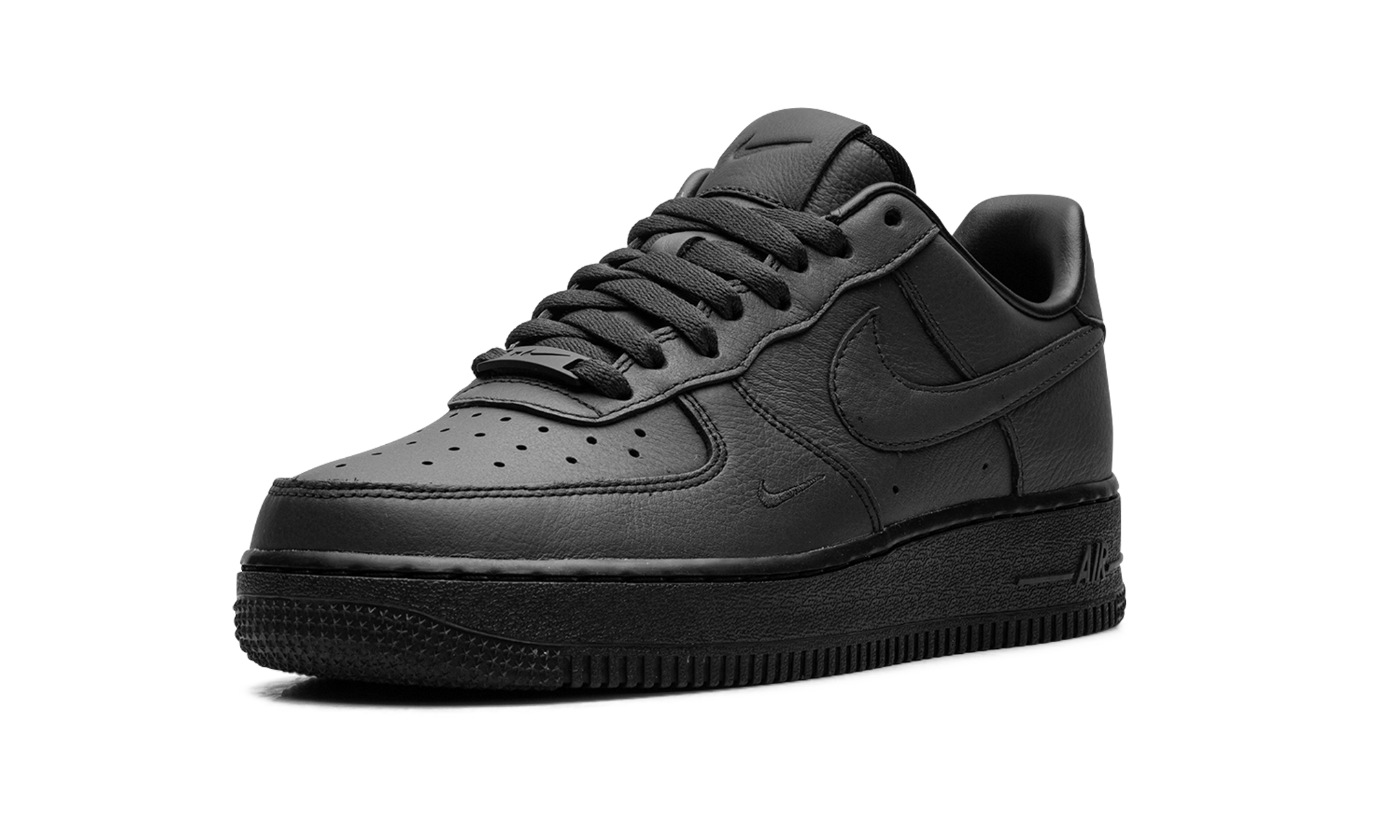 nike air force 1 low swoosh dirty triple black+HJ9348-001+left diagnol single view