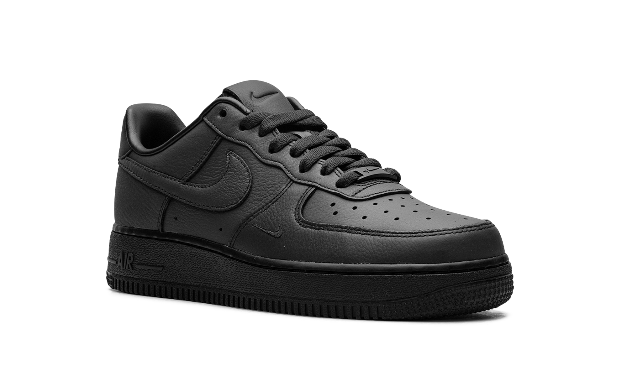 nike air force 1 low swoosh dirty triple black+HJ9348-001+diagnol right view