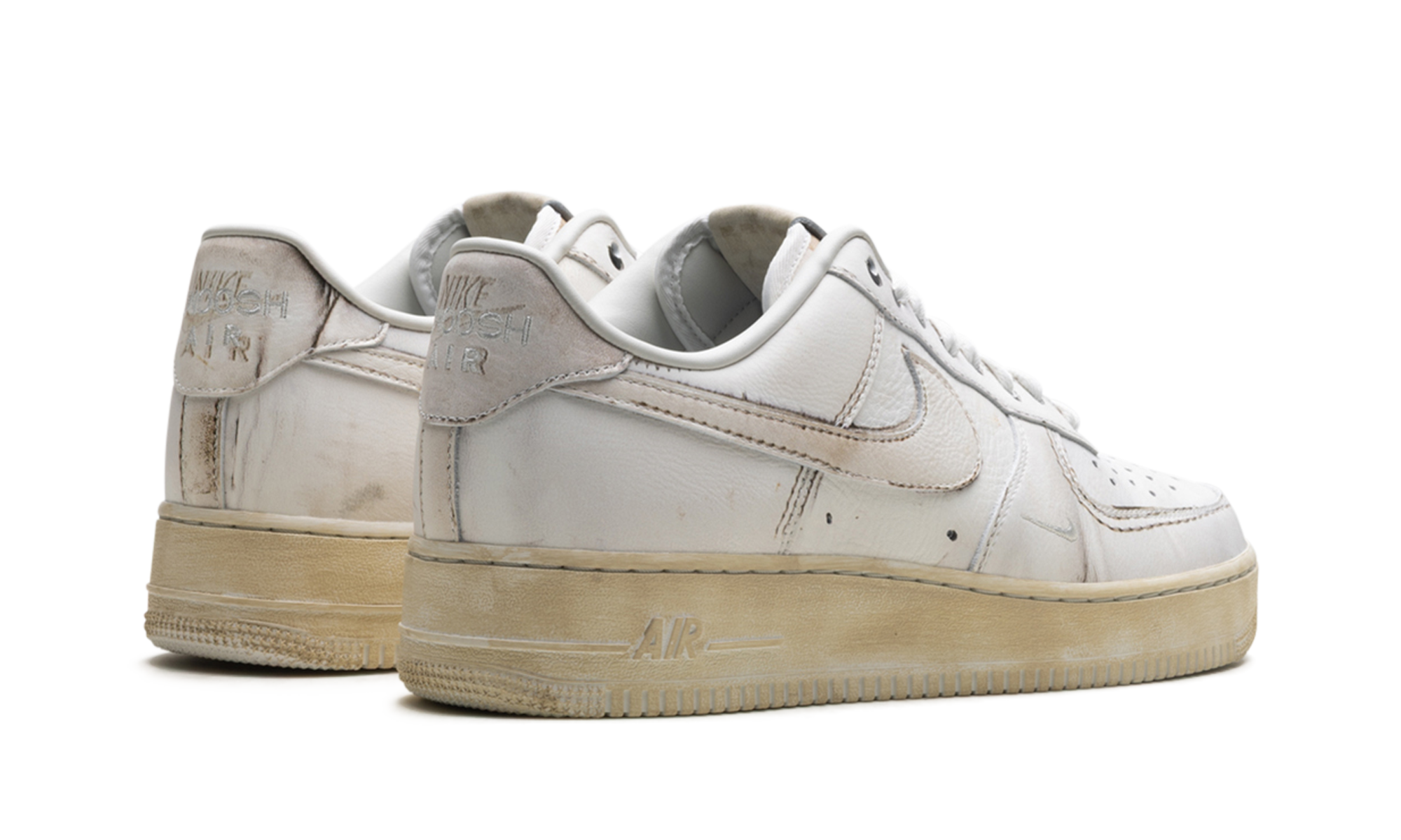nike air force 1 low swoosh dirty triple white+HJ9346-100+diagnol right behind view