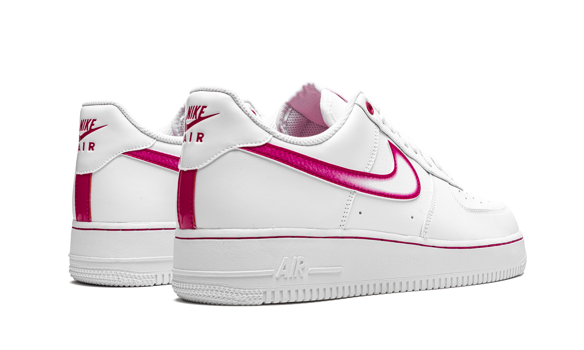 nike air force 1 low airbrush white pink women s+DD9683-100+diagnol right behind view