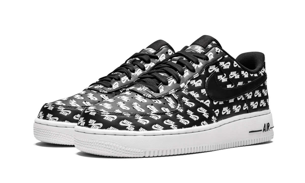 nike air force 1 low all over logo black+AH8462-001+diagnol left view