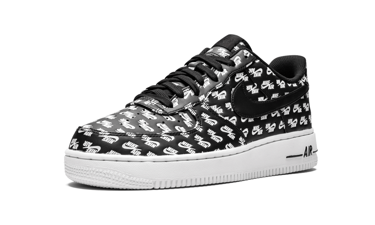 nike air force 1 low all over logo black+AH8462-001+left diagnol single view