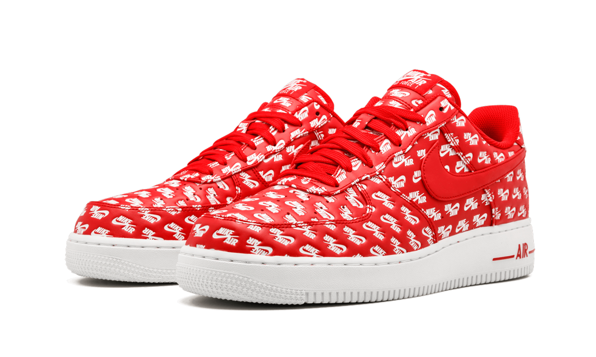 nike air force 1 low all over logo red+AH8462-600+diagnol left view