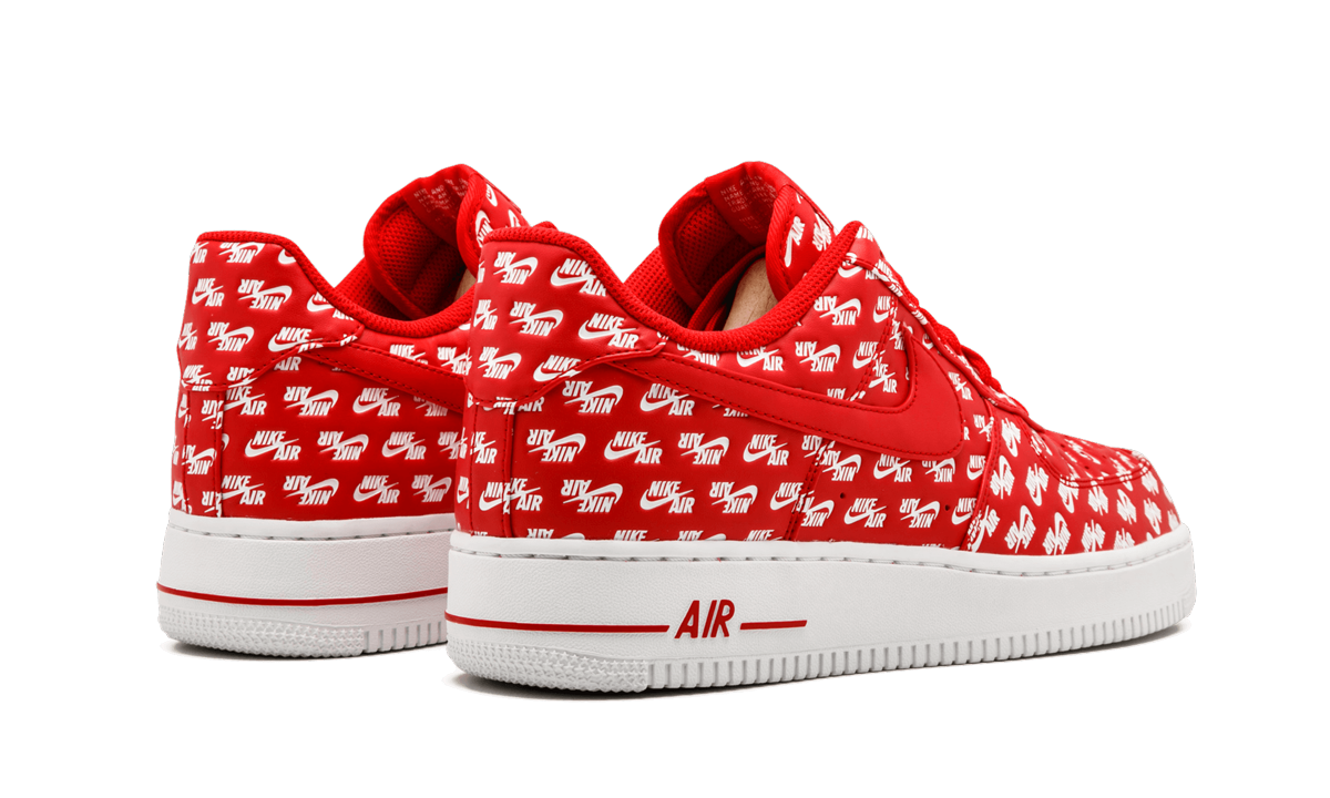 nike air force 1 low all over logo red+AH8462-600+diagnol right behind view