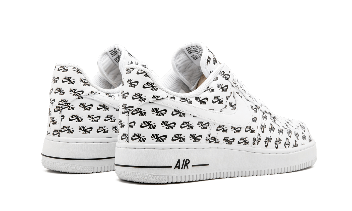 nike air force 1 low all over logo white+AH8462-100+diagnol right behind view