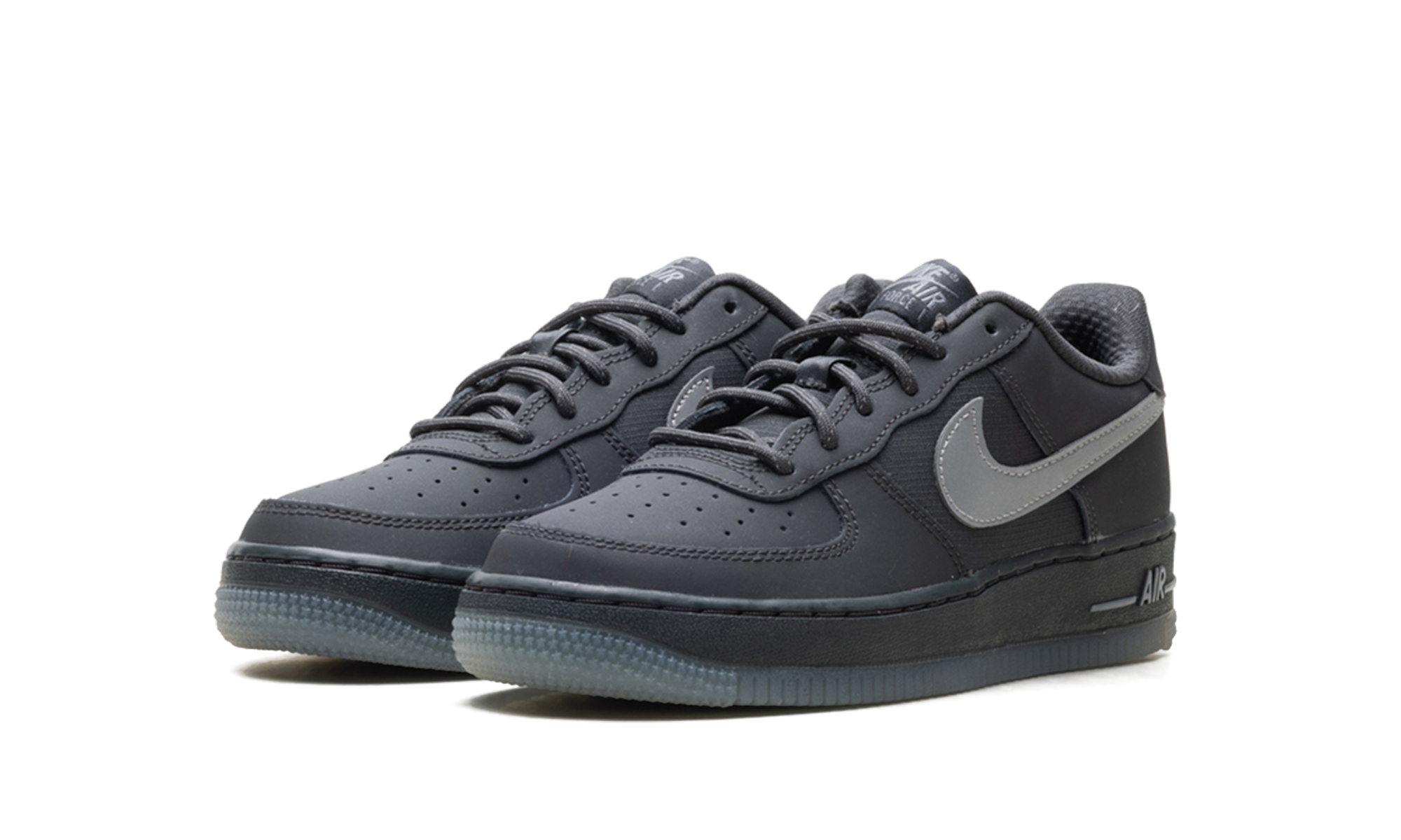 nike air force 1 low anthracite reflective silver gs+FV3980-001+diagnol left view
