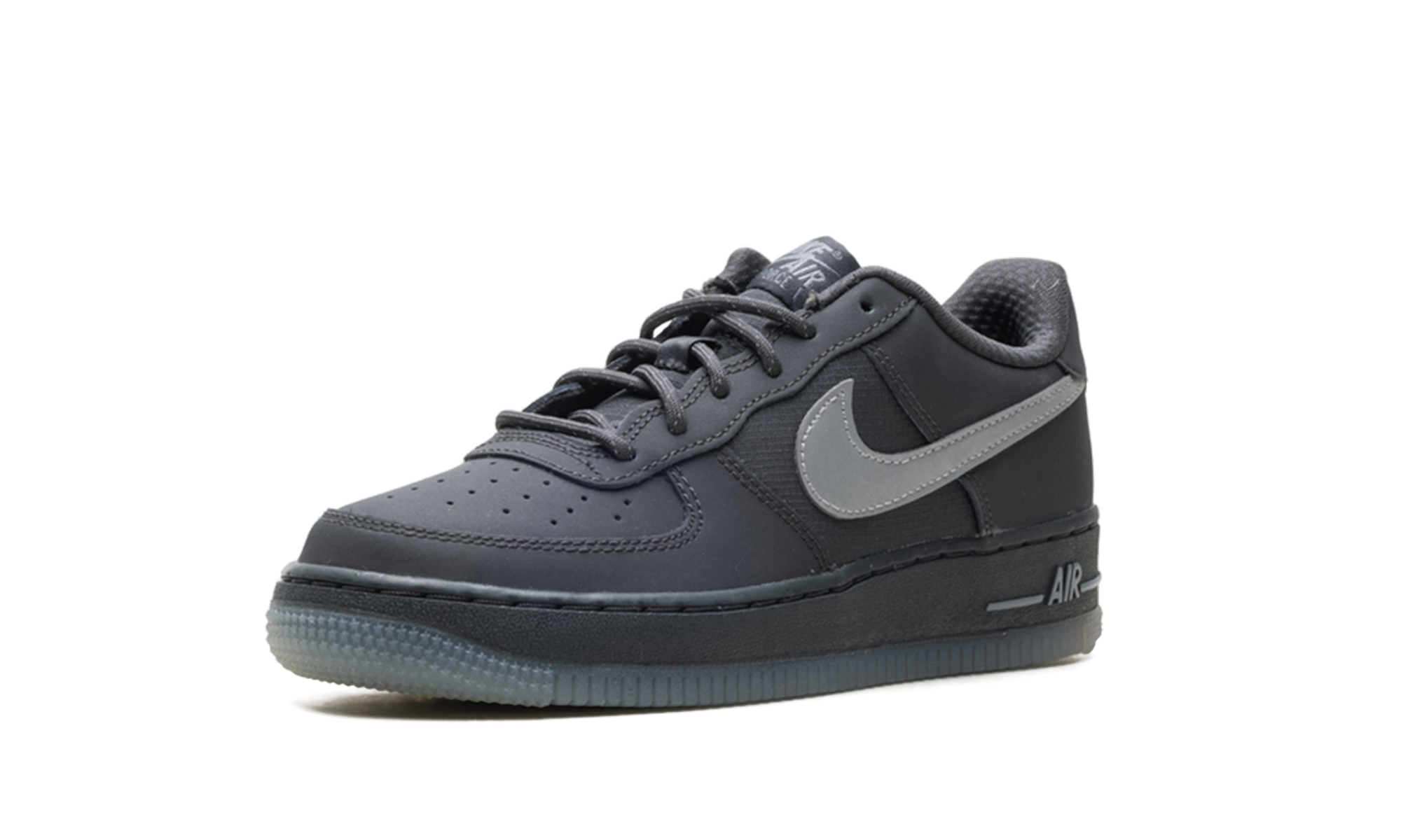 nike air force 1 low anthracite reflective silver gs+FV3980-001+left diagnol single view