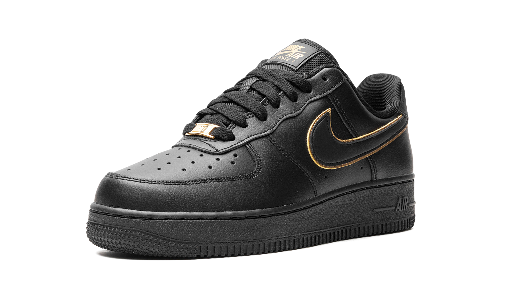 nike air force 1 low black gold swoosh women s+AO2132-005+left diagnol single view