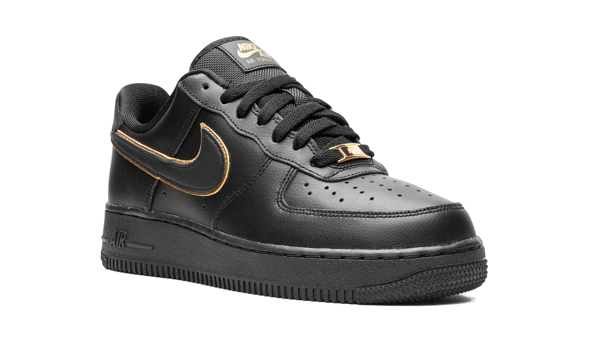nike air force 1 low black gold swoosh women s+AO2132-005+diagnol right view