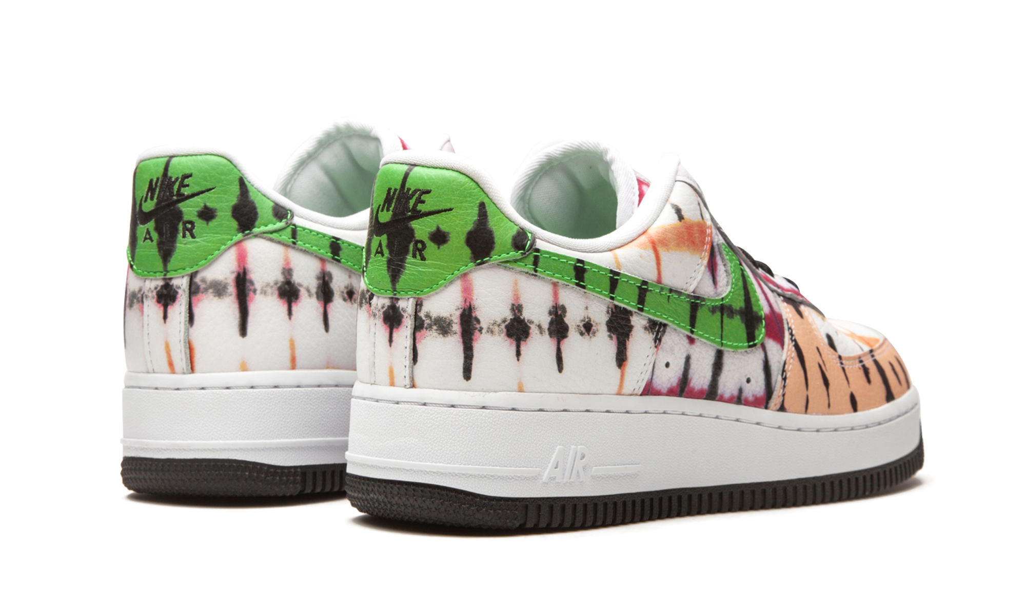 nike air force 1 low black tie dye women s+CW1267-101+diagnol right behind view
