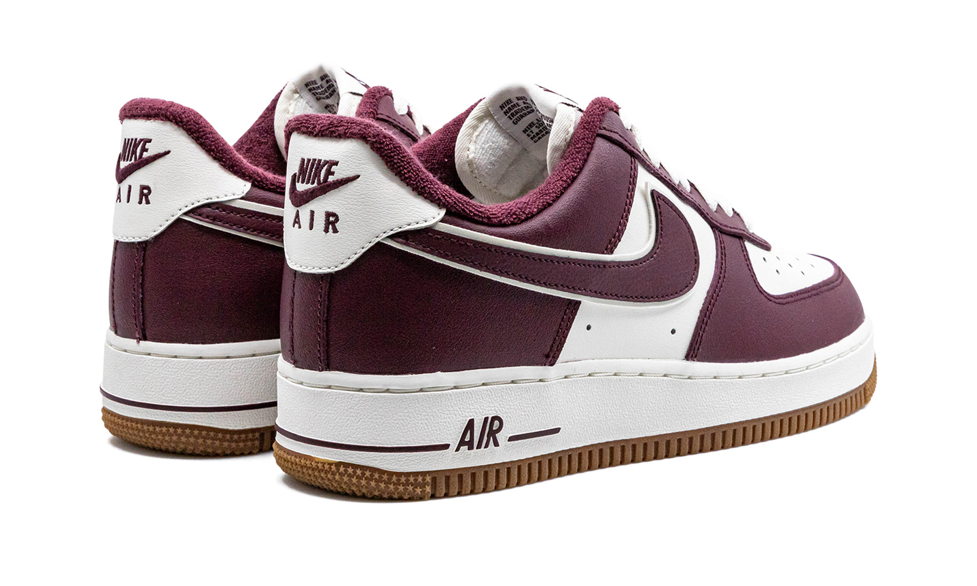 nike air force 1 low college pack night maroon+DQ7659-102+diagnol right behind view
