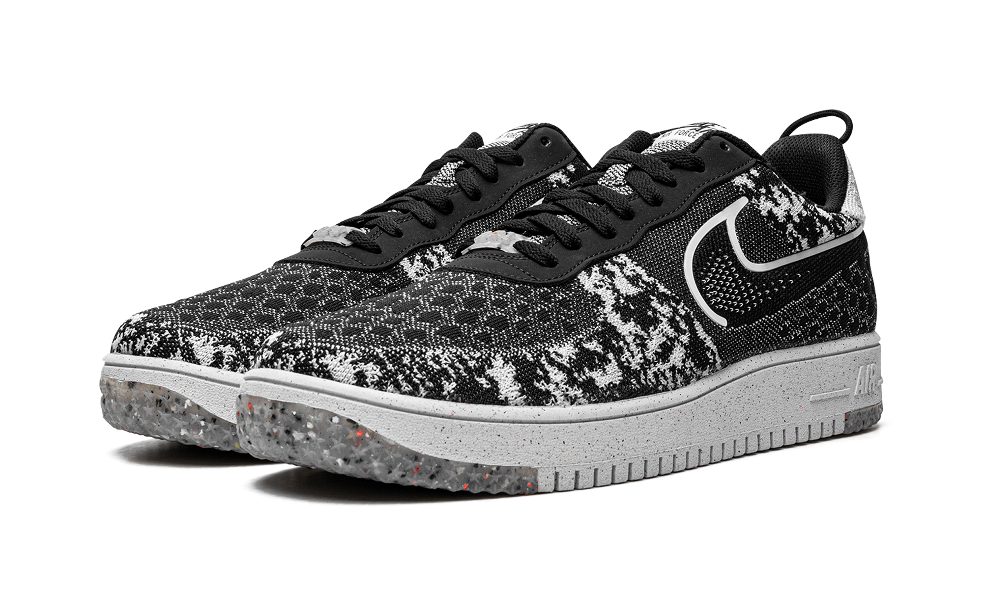 nike air force 1 low crater flyknit black white melange+DM0590-001+diagnol left view