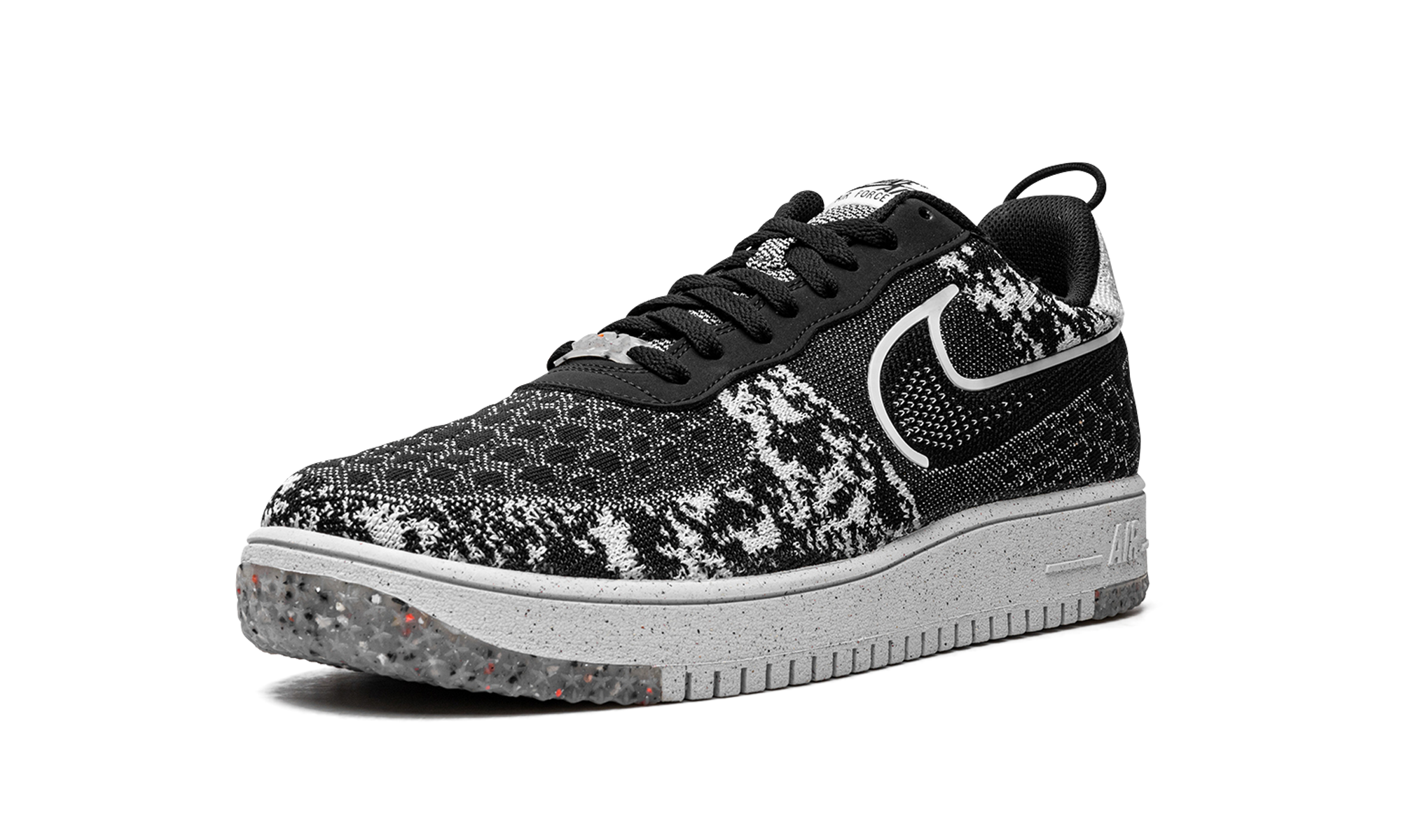 nike air force 1 low crater flyknit black white melange+DM0590-001+left diagnol single view