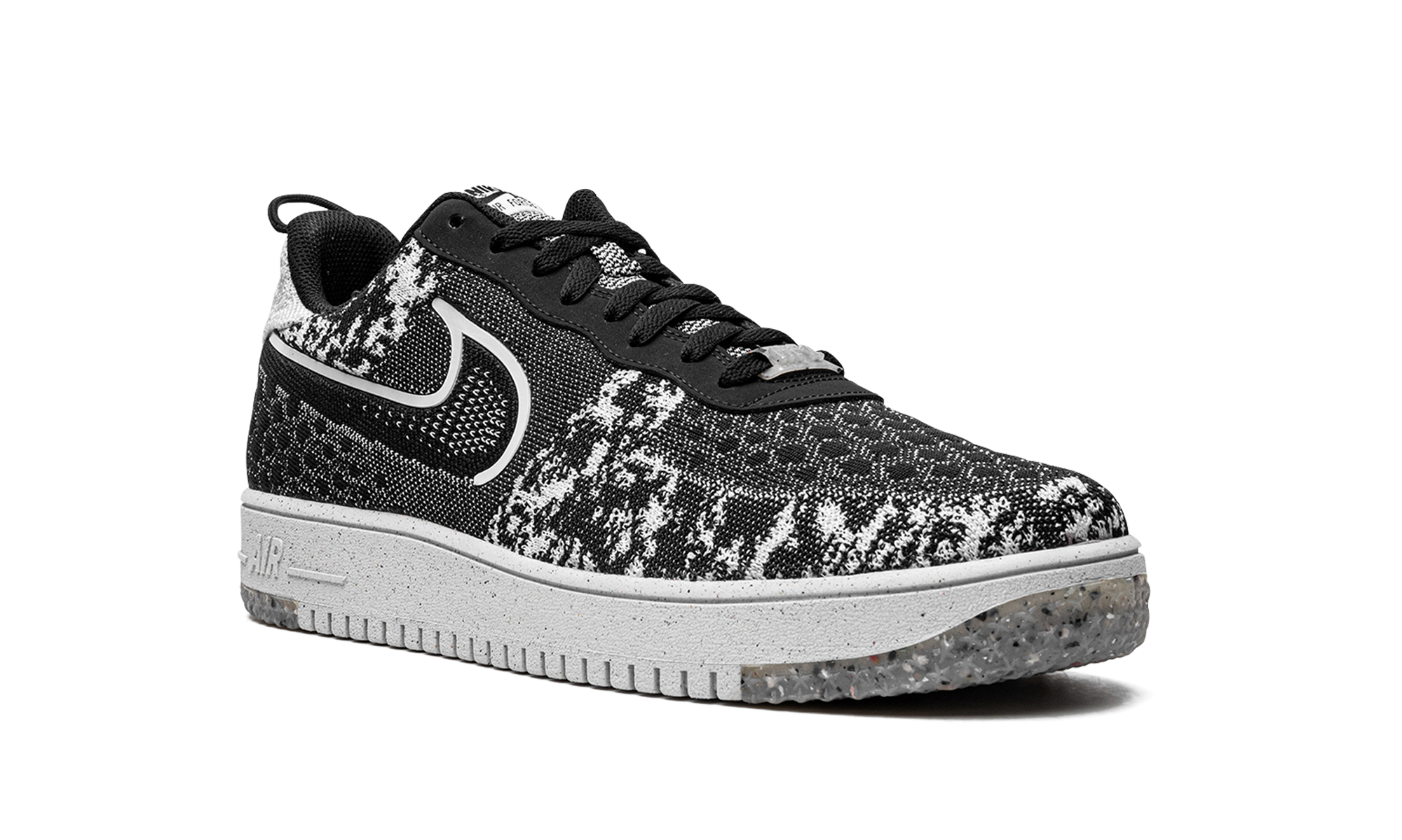 nike air force 1 low crater flyknit black white melange+DM0590-001+diagnol right view