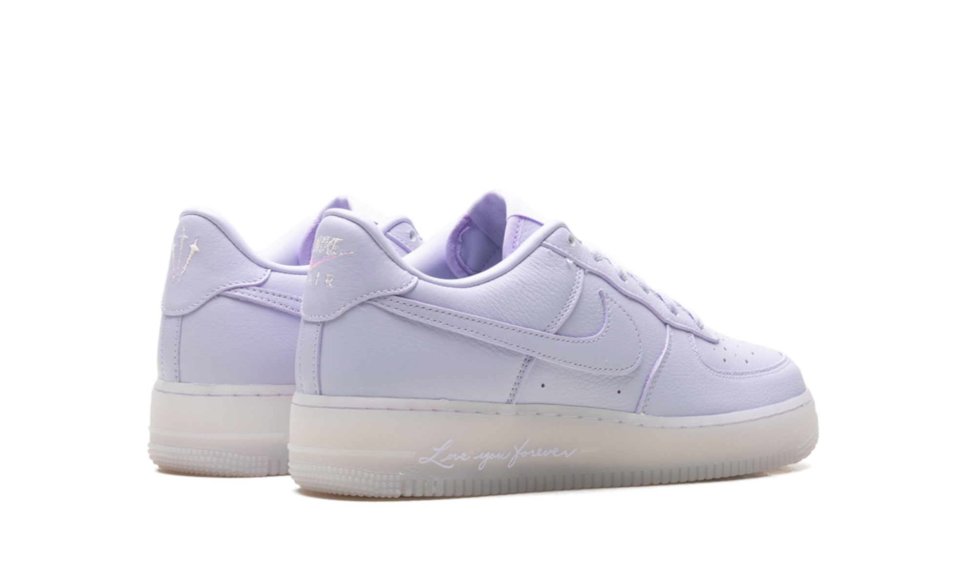 nike air force 1 low drake nocta certified lover boy palest purple gs+HQ1772-500+diagnol right behind view