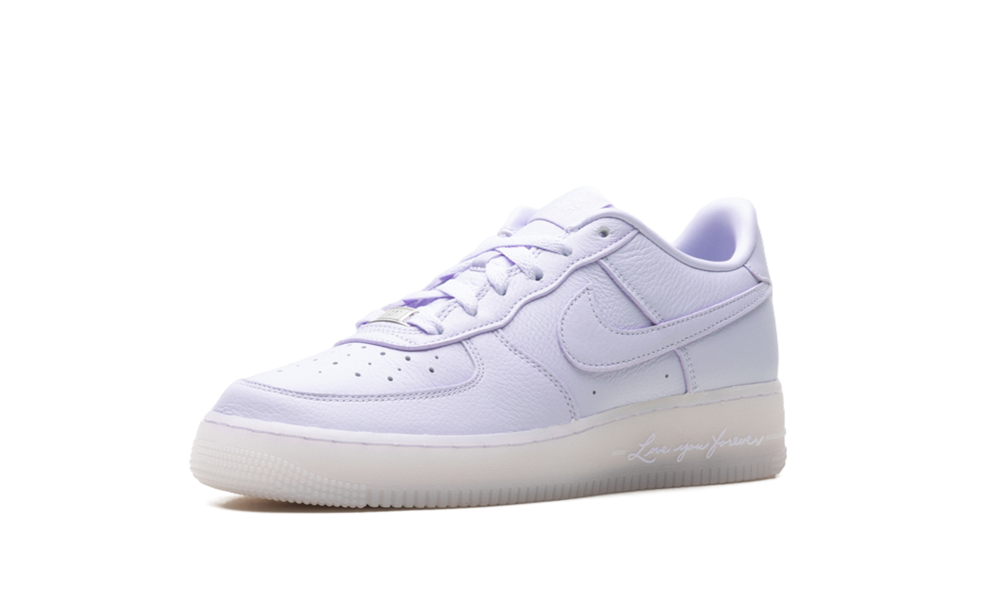 nike air force 1 low drake nocta certified lover boy palest purple gs+HQ1772-500+left diagnol single view