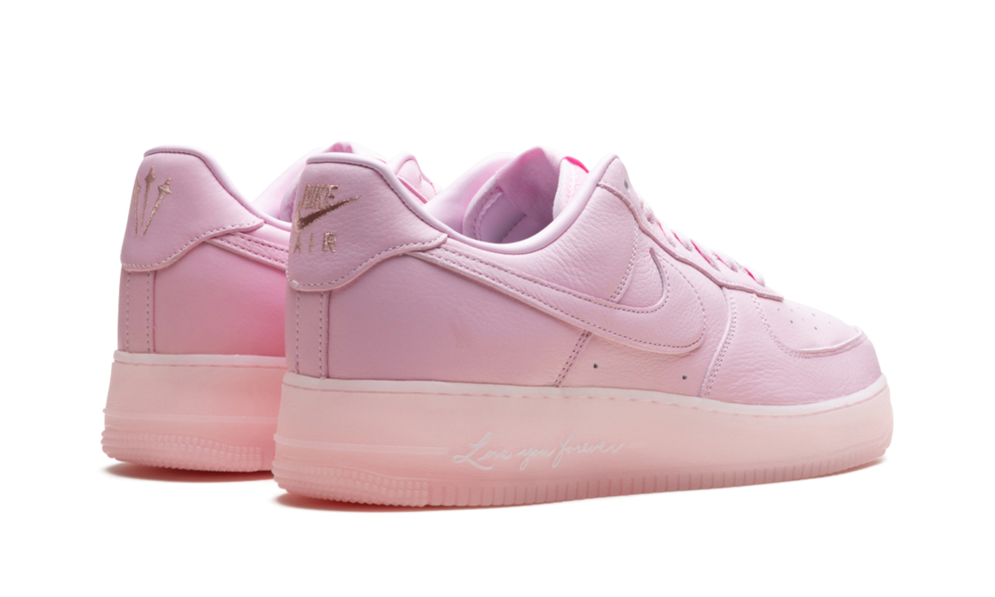 nike air force 1 low drake nocta certified lover boy pink foam+CZ8065-600+diagnol right behind view