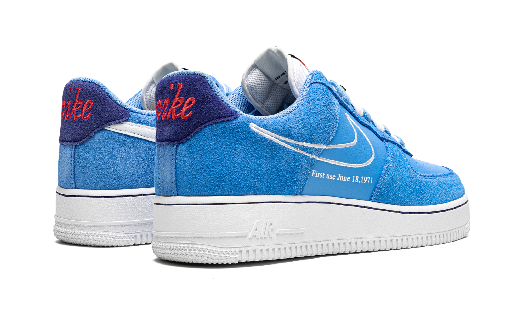 nike air force 1 low first use university blue+DB3597-400+diagnol right behind view