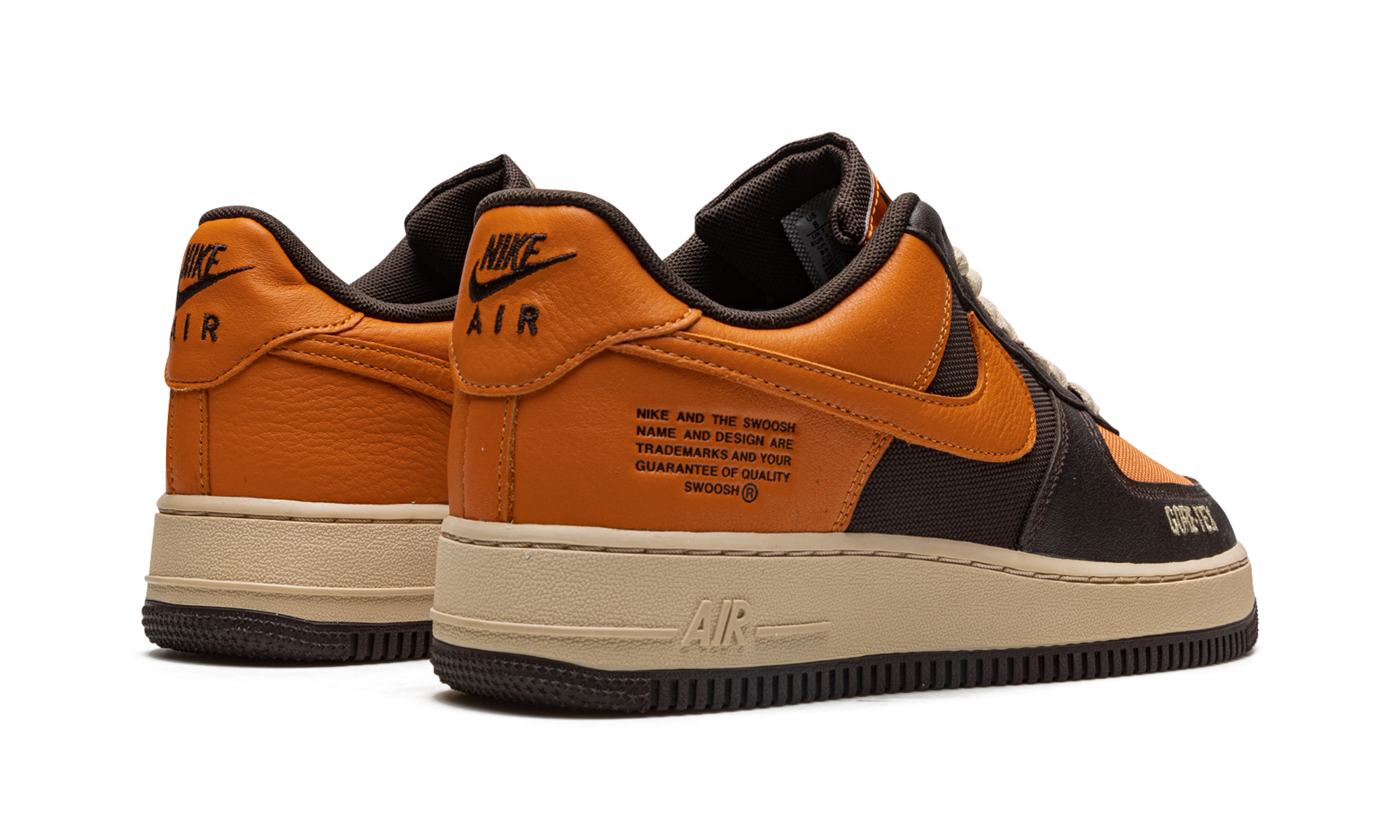 nike air force 1 low gore tex brown orange+DO2760-220+diagnol right behind view