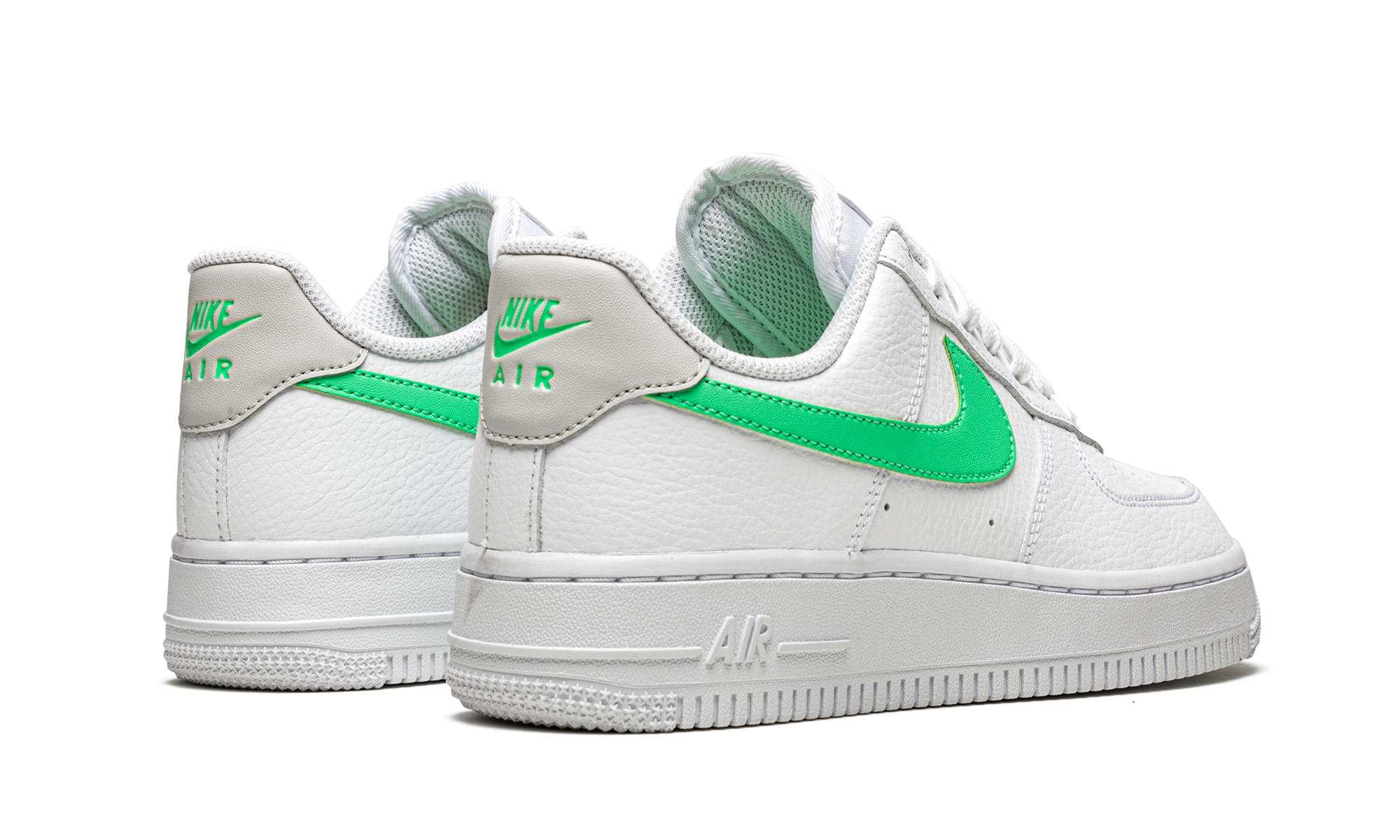 nike air force 1 low green glow women s+315115-164+diagnol right behind view