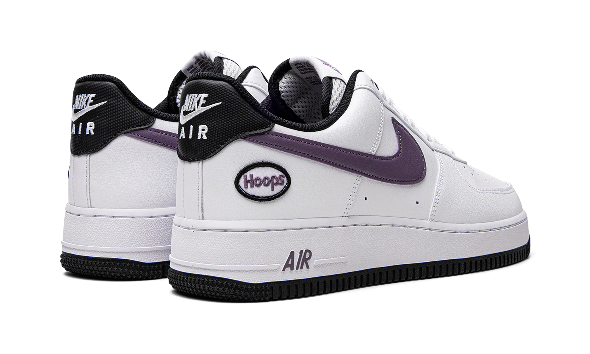 nike air force 1 low hoops white canyon purple+DH7440-100+diagnol right behind view