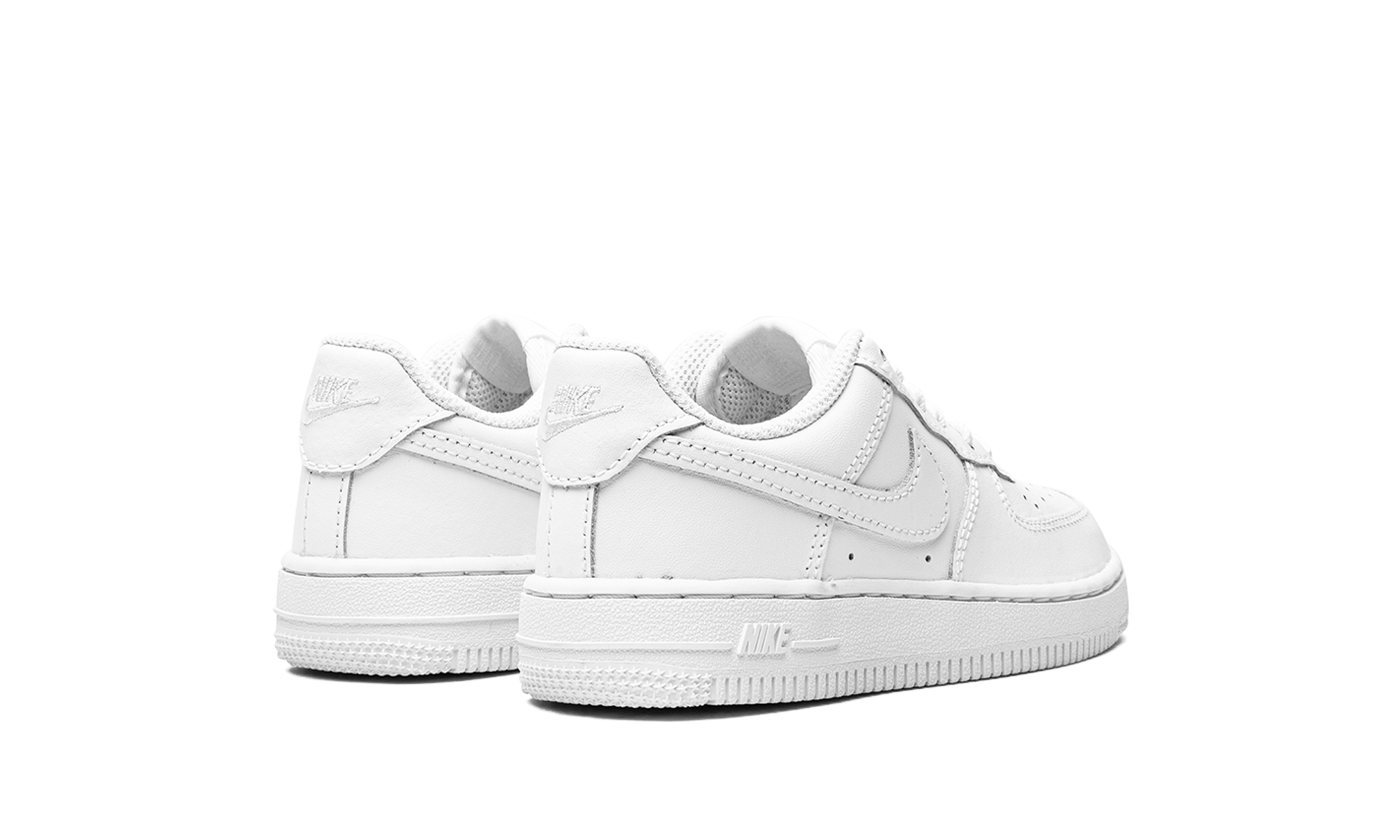 nike air force 1 low le triple white ps+DH2925-111+diagnol right behind view