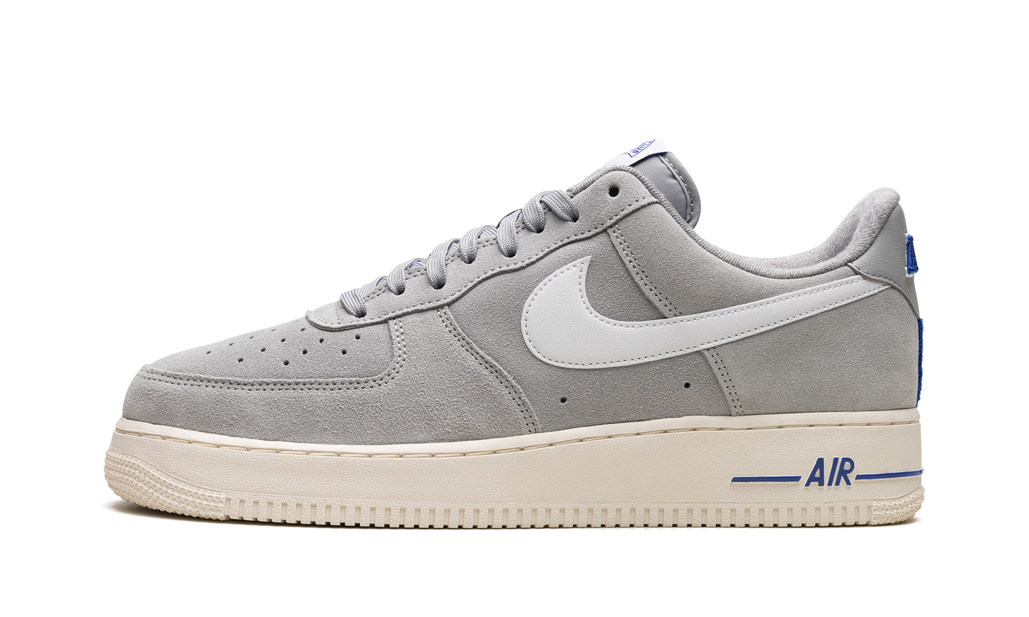 nike air force 1 low light smoke grey white sail hyper royal+DH7435-001+diagnol left view