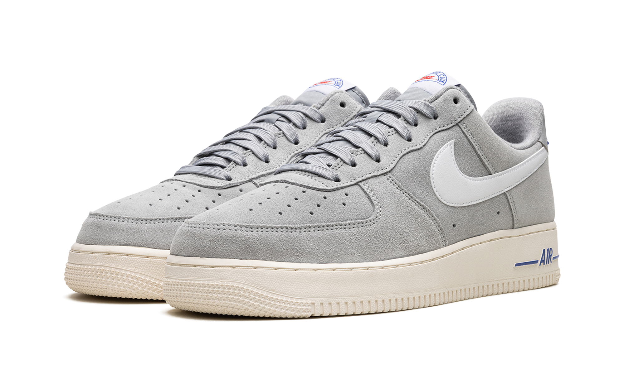 nike air force 1 low light smoke grey white sail hyper royal+DH7435-001+diagnol right behind view