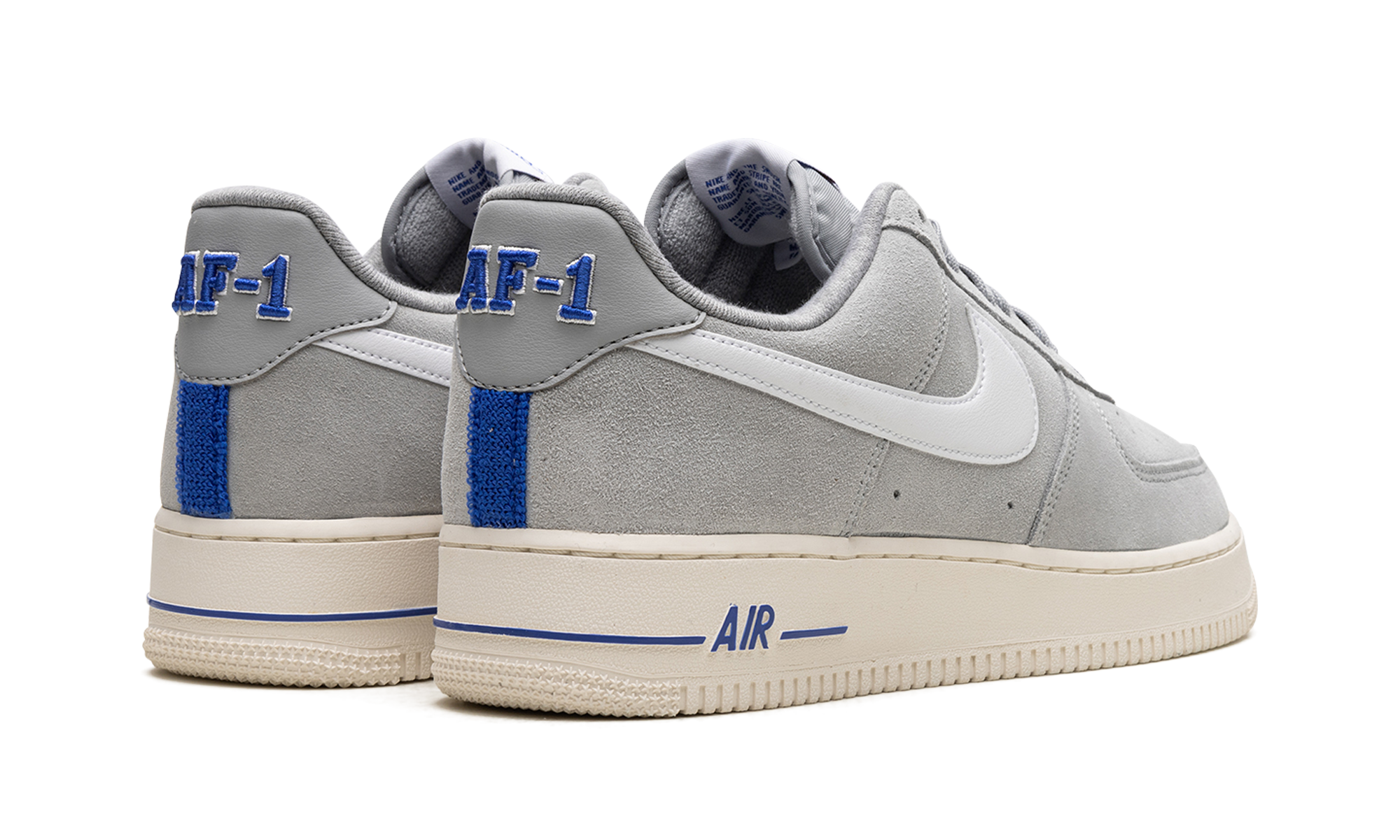 nike air force 1 low light smoke grey white sail hyper royal+DH7435-001+left diagnol single view