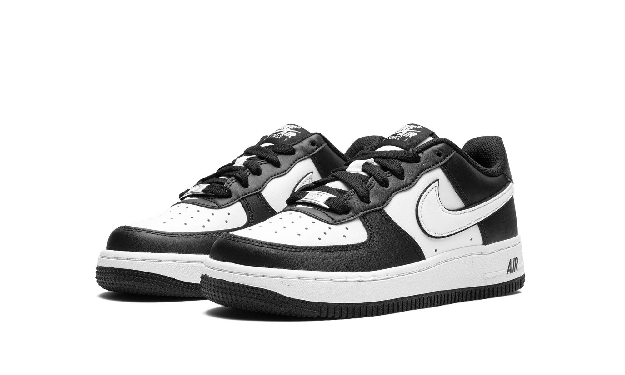 nike air force 1 low lv8 2 white swoosh panda gs+DV1621-001+diagnol left view