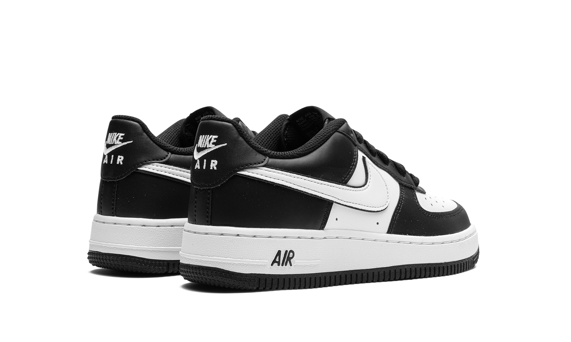 nike air force 1 low lv8 2 white swoosh panda gs+DV1621-001+diagnol right behind view
