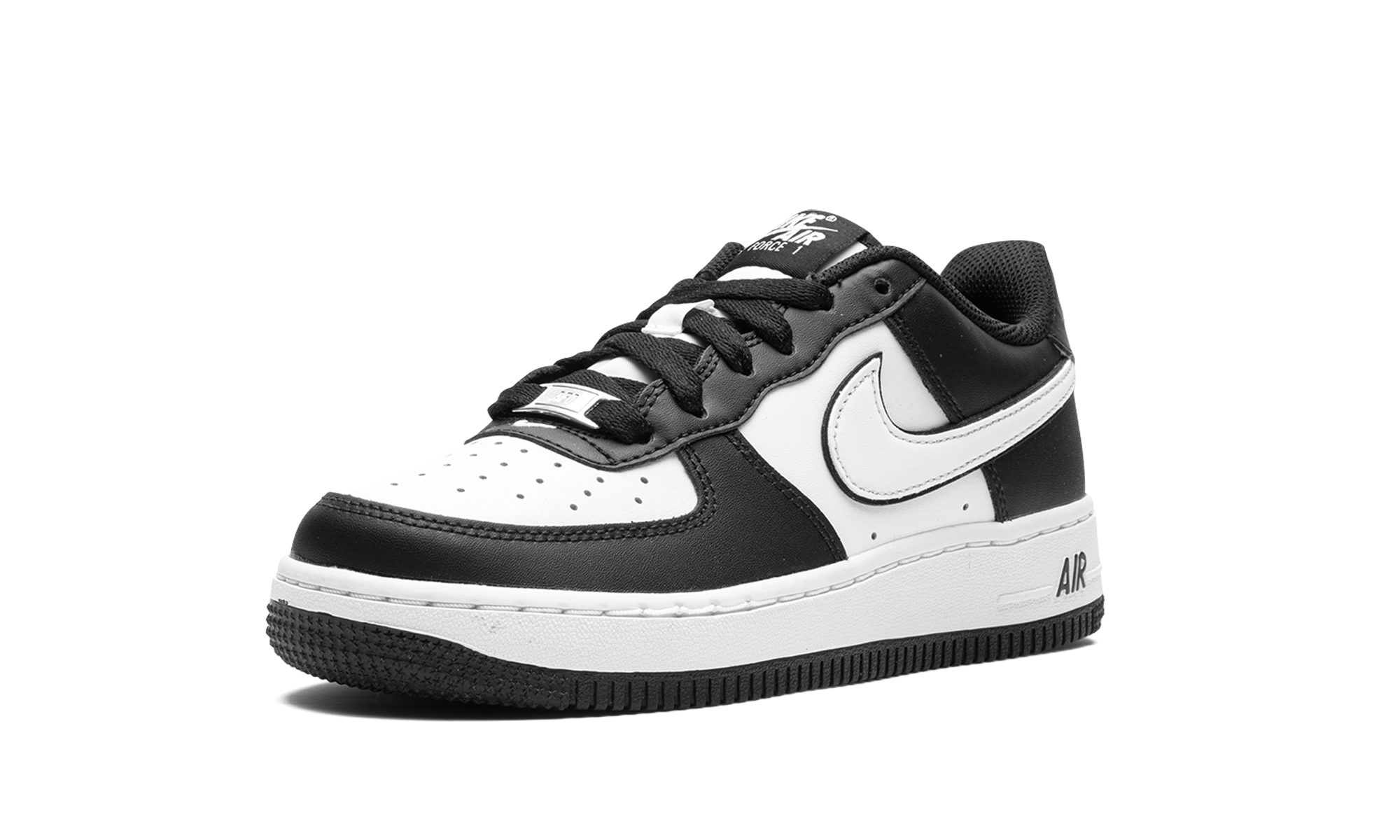nike air force 1 low lv8 2 white swoosh panda gs+DV1621-001+left diagnol single view