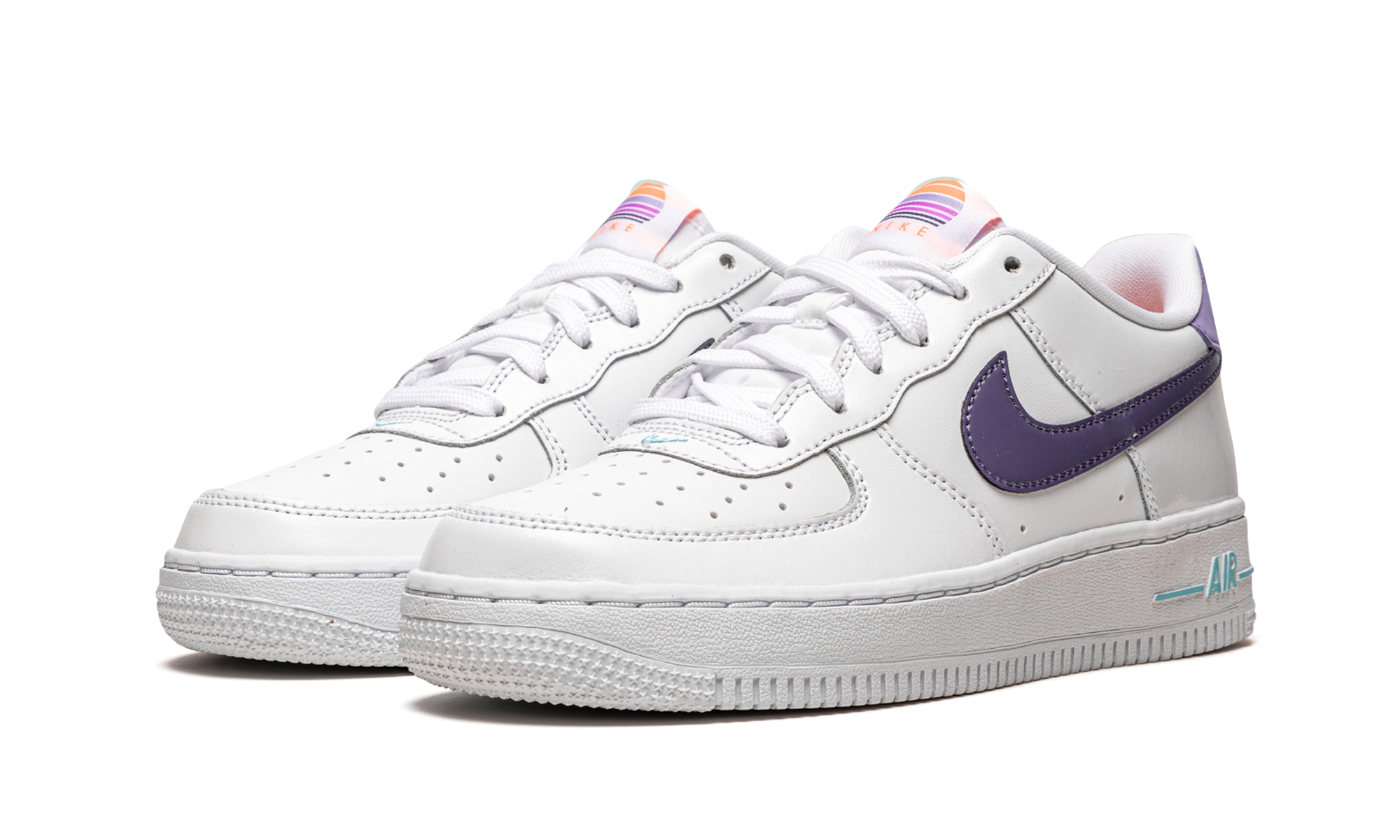 nike air force 1 low lv8 white dark purple gs+DC8188-100+diagnol left view