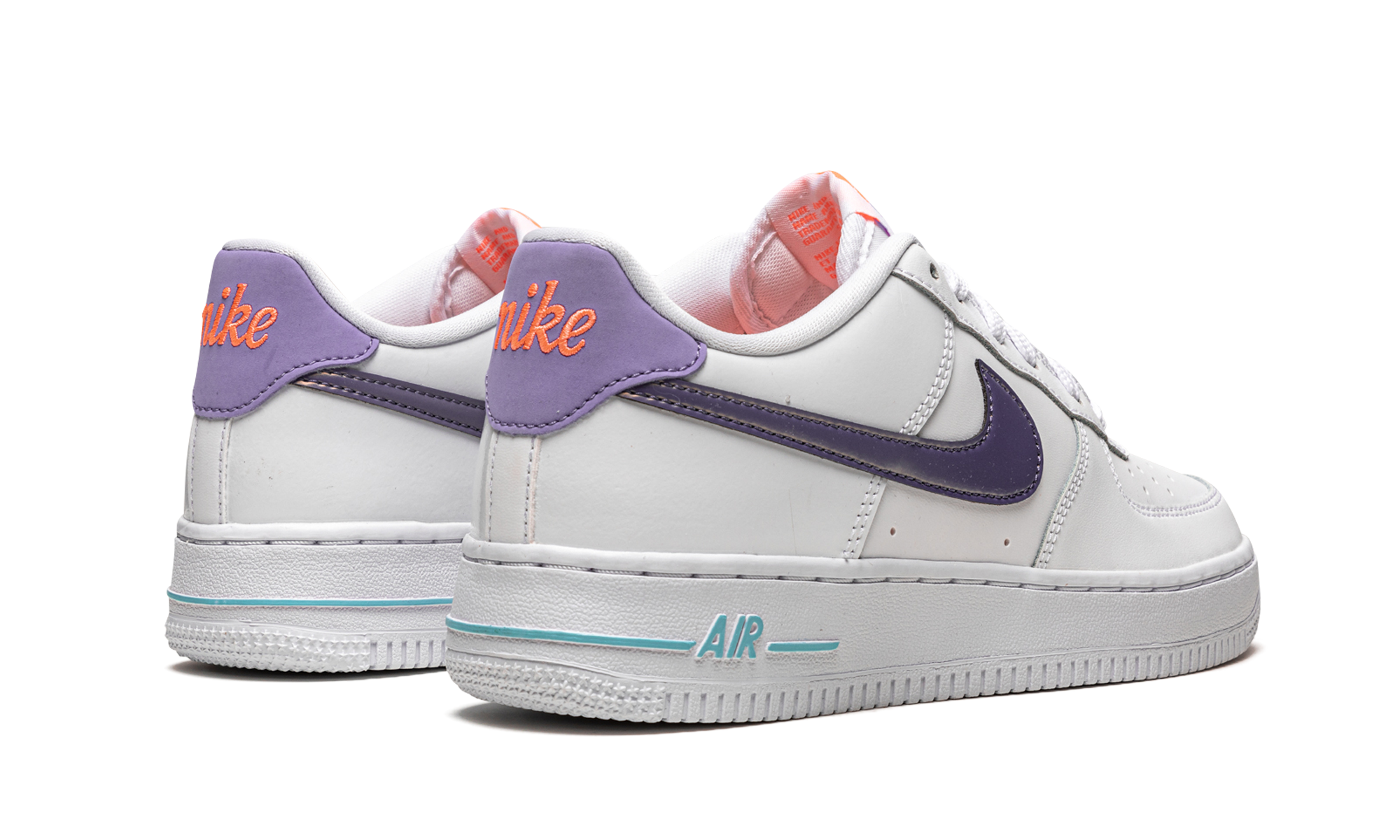 nike air force 1 low lv8 white dark purple gs+DC8188-100+diagnol right behind view