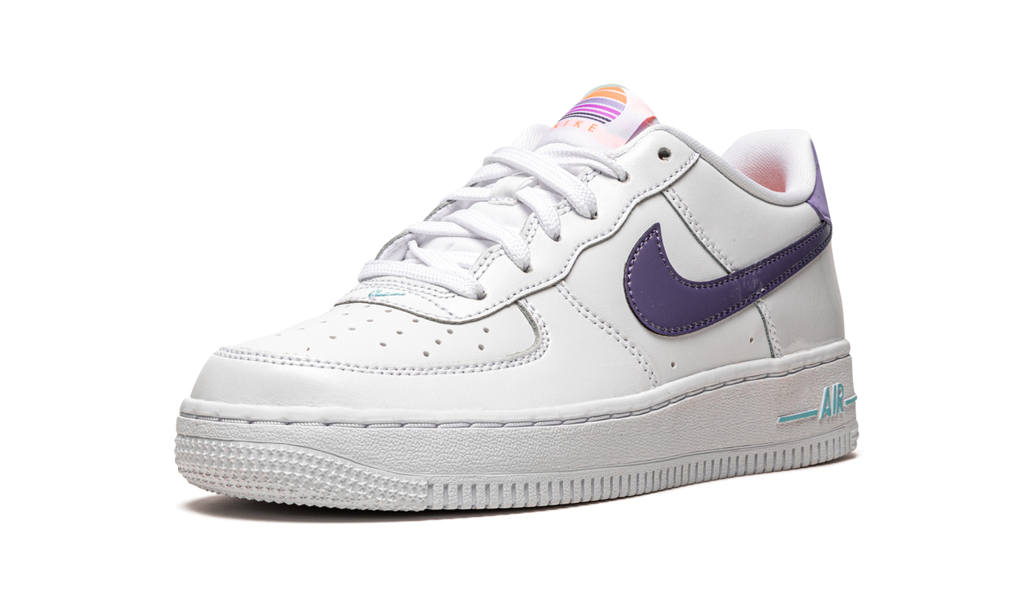 nike air force 1 low lv8 white dark purple gs+DC8188-100+left diagnol single view