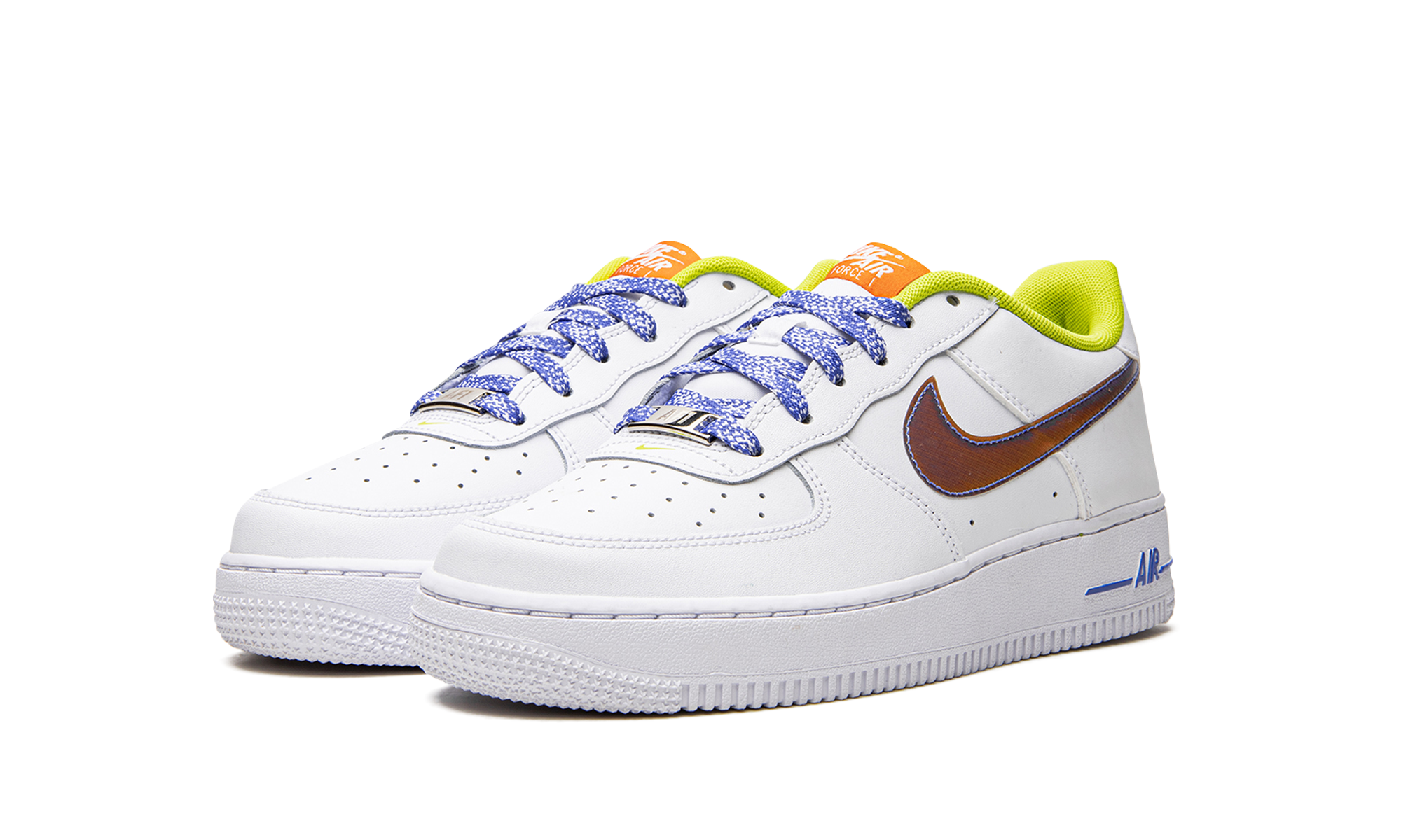 nike air force 1 low lv8 white magma orange gs+DQ7767-100+diagnol left view