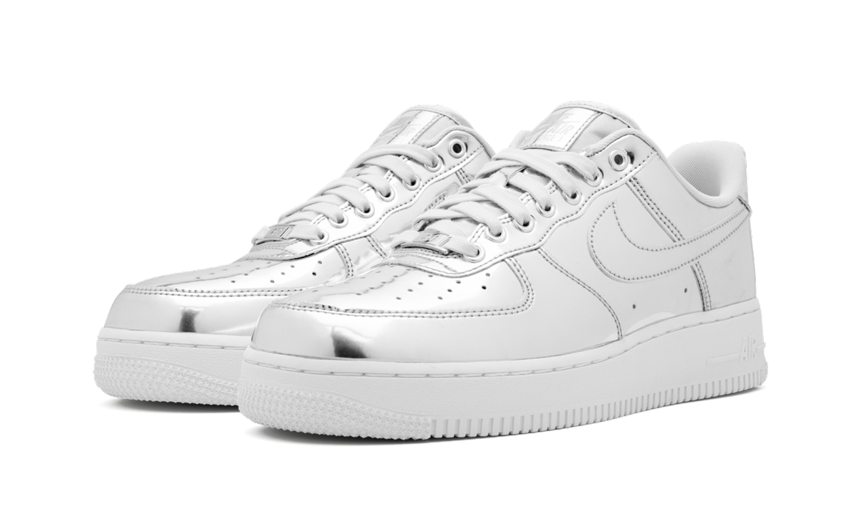 nike air force 1 low metallic chrome women s+CQ6566-001+diagnol left view