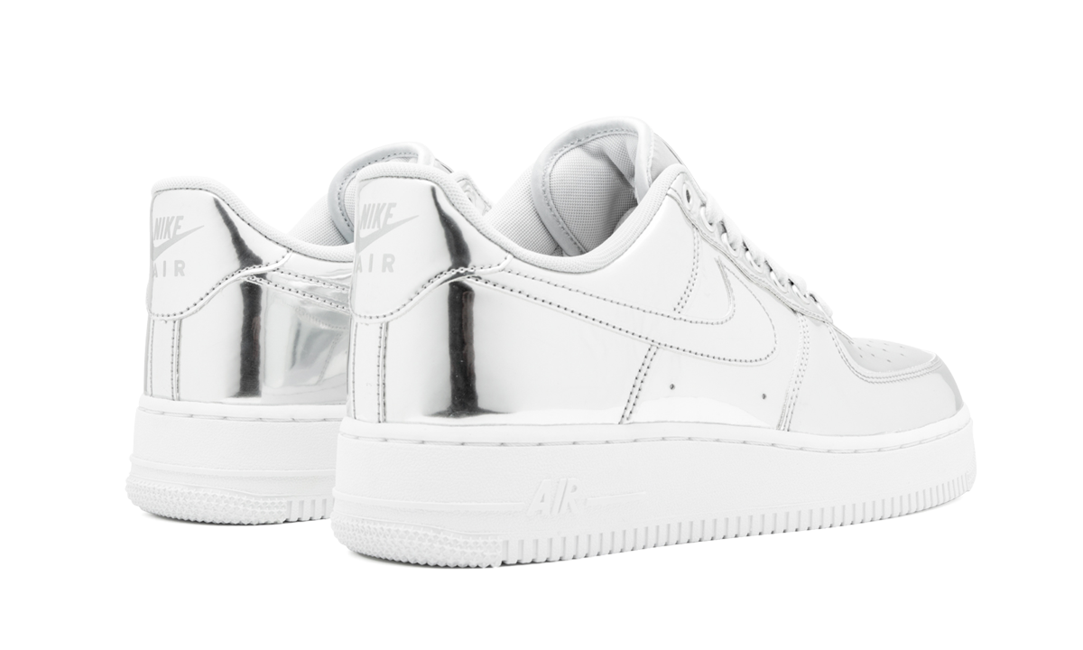 nike air force 1 low metallic chrome women s+CQ6566-001+diagnol right behind view